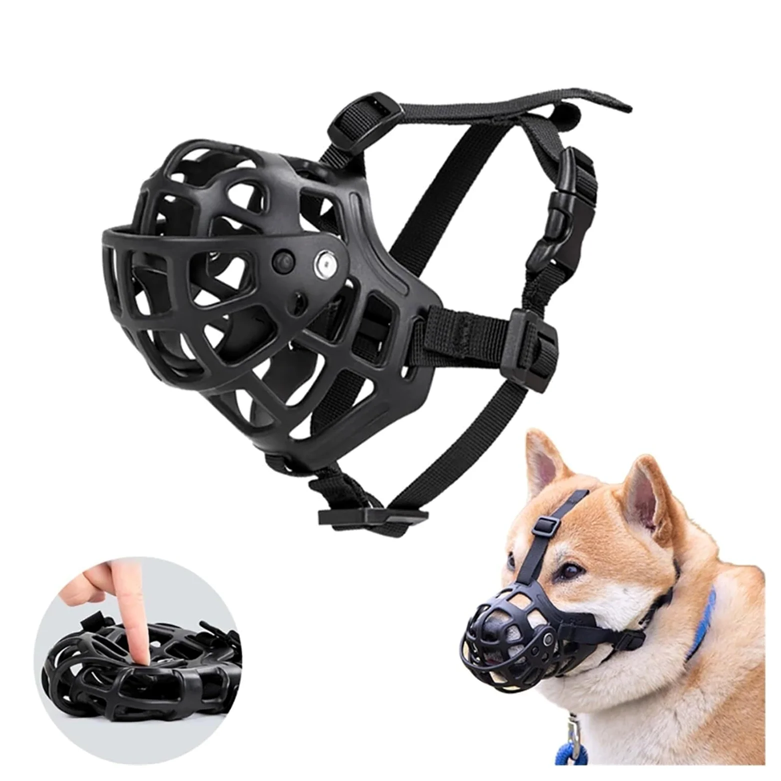 Museruola in Silicone Traspirante per Cani, Regolabile Antimorso e Antilatrato, Cestello Morbido per Shiba Inu e Razze Simili(XXL)