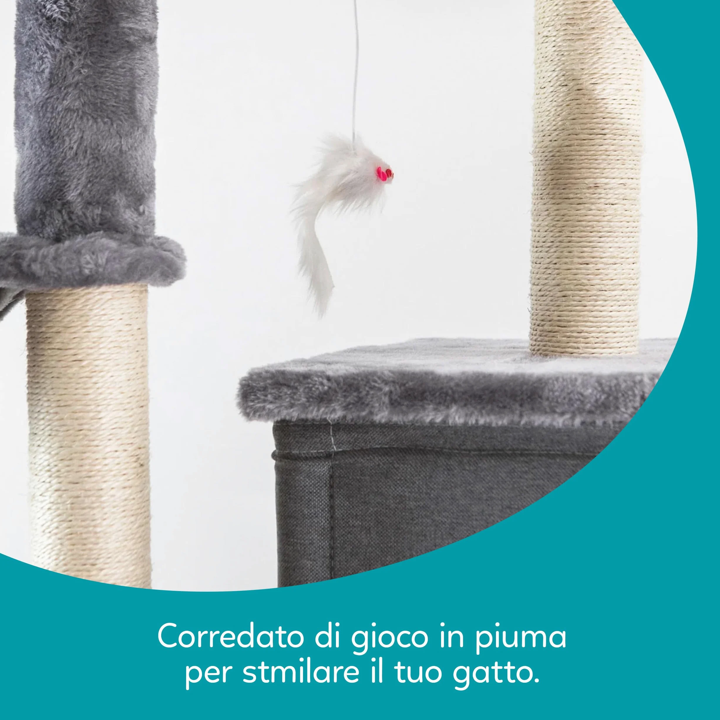 Aqpet Tiragraffi XL a Torre in Sisal e tessuto con Cucce per il riposo, Alto 125 cm per il massimo divertimento del tuo gatto, Colore Grigio