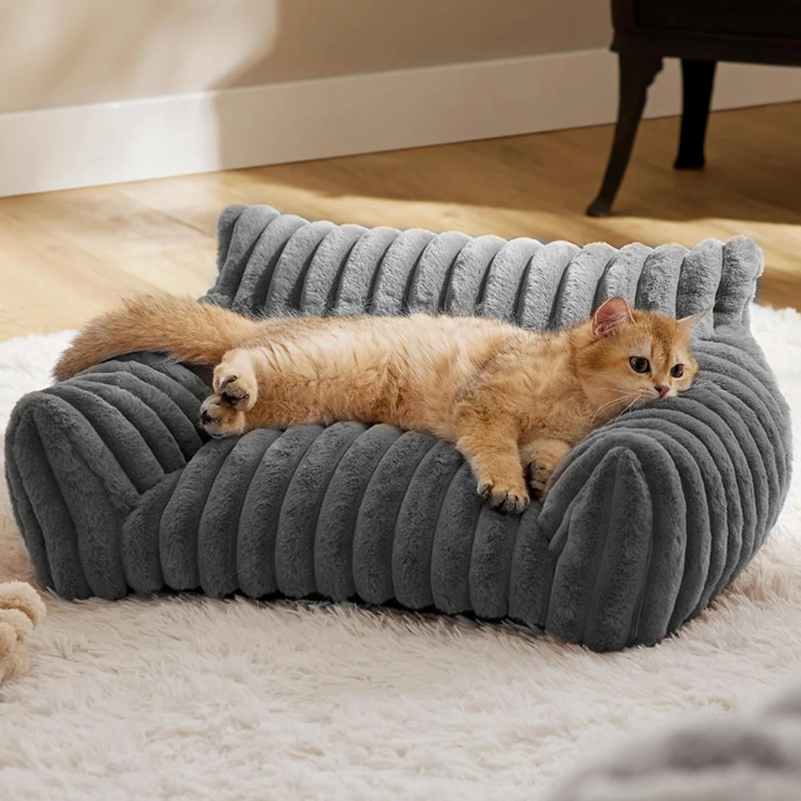 Generico Cat Sofa Beds, Plush Pet Couch, 19.69x15.75x7.87 Inches Portable Comfortable Gray, Chew Proof Sofa Bed, Daily Use, Dogs, and Cats, Patio, Bedroom, Travel, Car, Living Room, Apartment