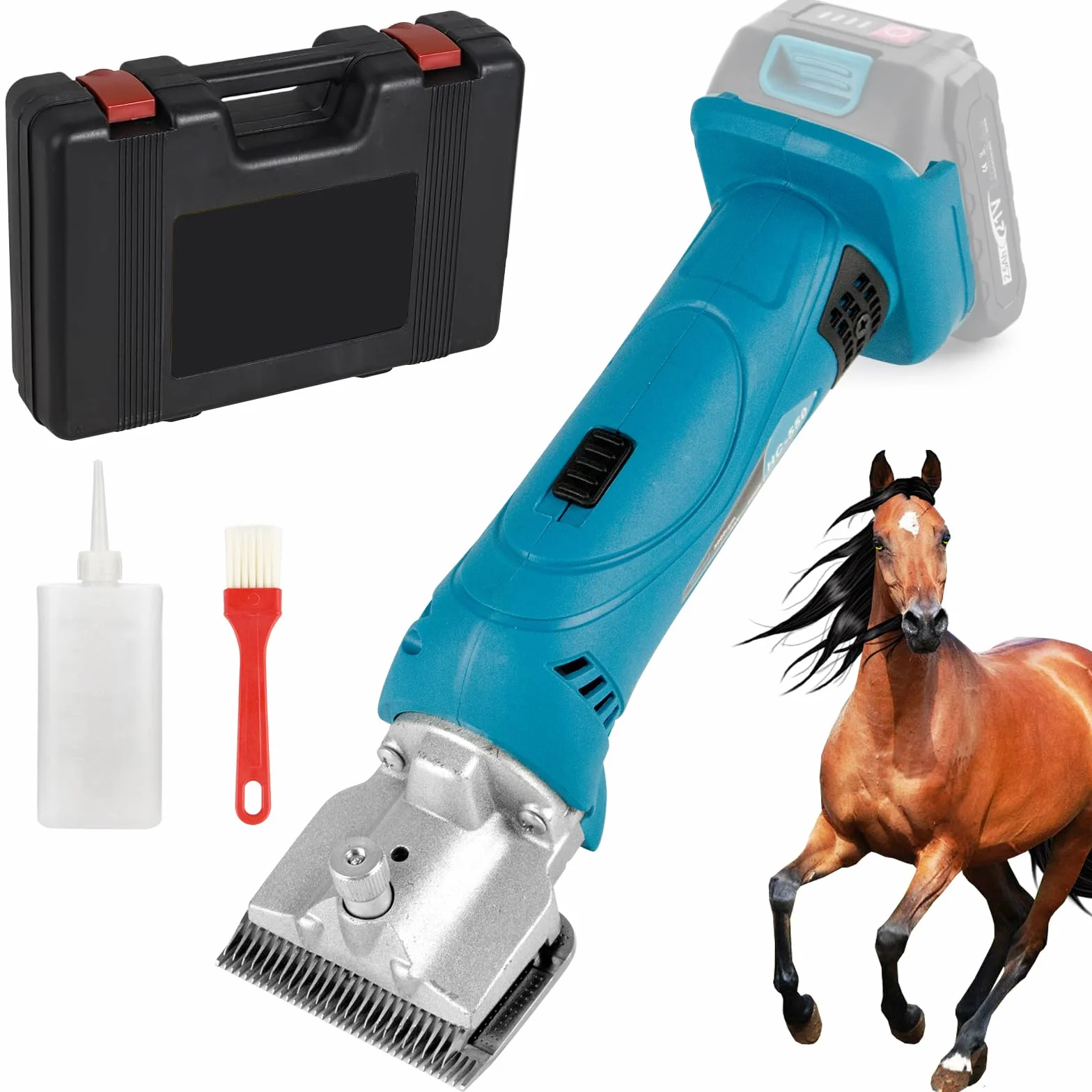 Tosatrice per cavalli bovini Compatibile con Makita 18V Batteria, Profi Rasoio cavalli per peli spessi e opachi, 6 velocità, 35 denti, tosatrice per cavalli a batteria con motore (senza batteria)
