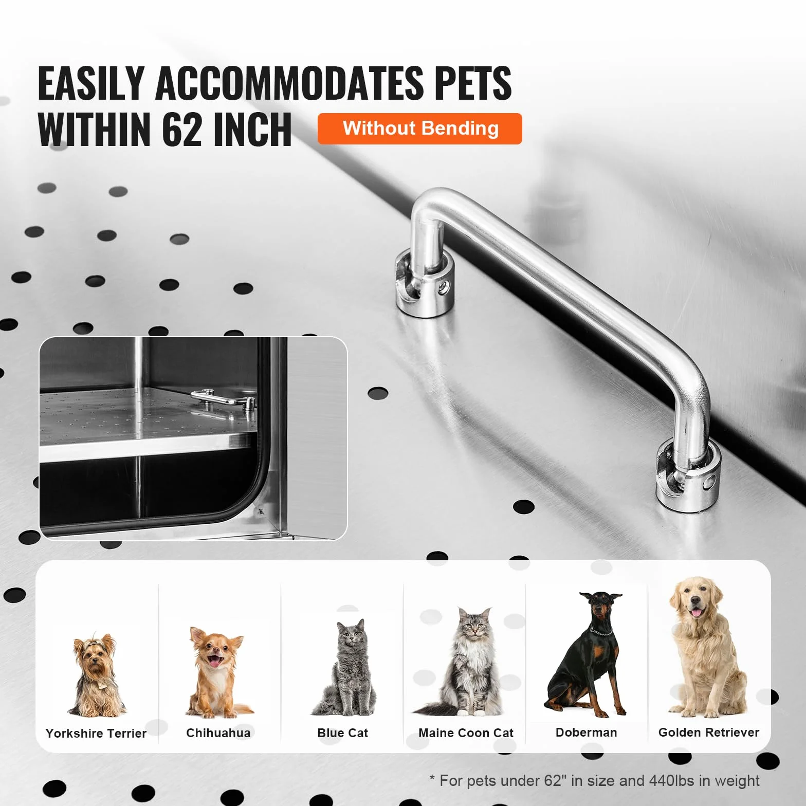 VEVOR Vasca da Bagno per Cani Animali Vasca di Doccia per Animali Domestici in Acciaio Inox con Scale Lunghezza Max.157 cm Carico Max. Circa 200 kg, Vasca Doccia per Toelettatura per Cani con Scale
