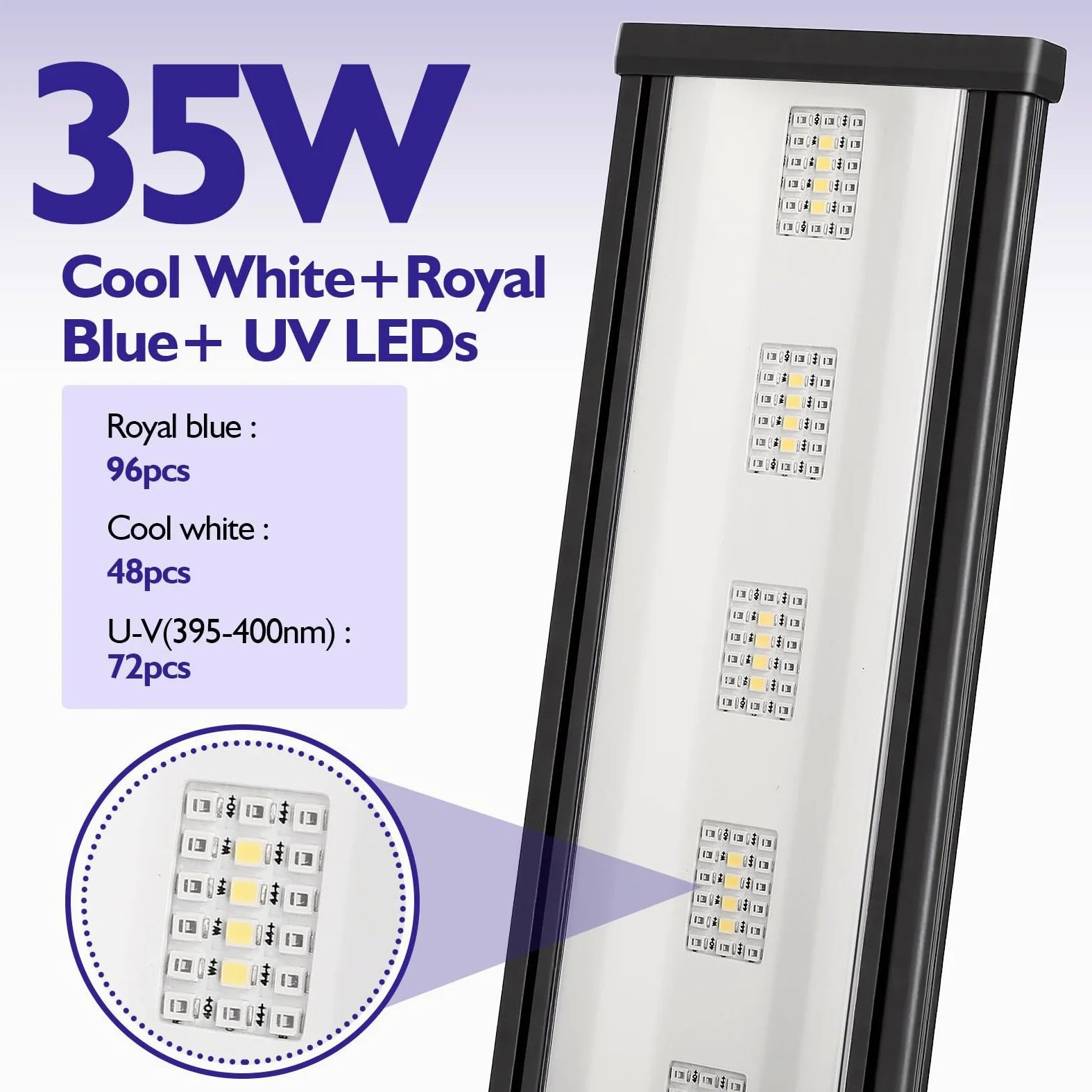 hygger Luce Acquario a Spettro Illuminazione LED per acquari,35W Spettro Luce LED per Acquario Marini 24/7 Lampada Aquarium LED da 60-75cm Tank