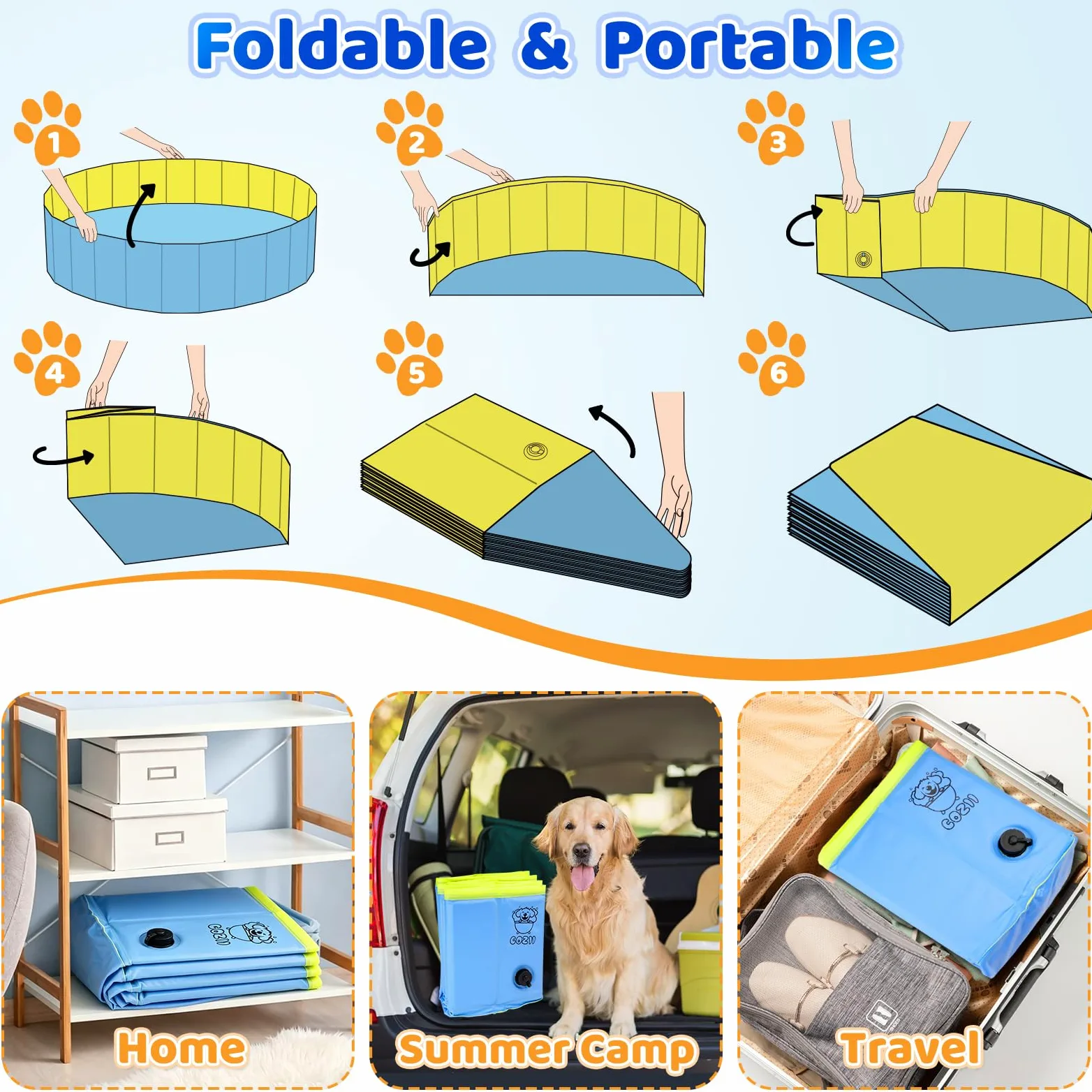COZII Piscina per cani pieghevole, 160 x 30 cm, antiscivolo, resistente, grande, per cani, bordo in PP da 6 mm e PVC rigido, piscina portatile per bambini, cani, animali domestici