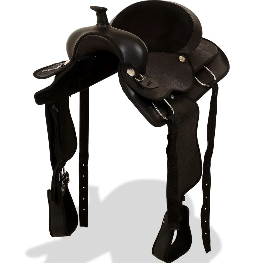 SKM Sella Western Testiera e Pettorale in Vera Pelle 17" Nero