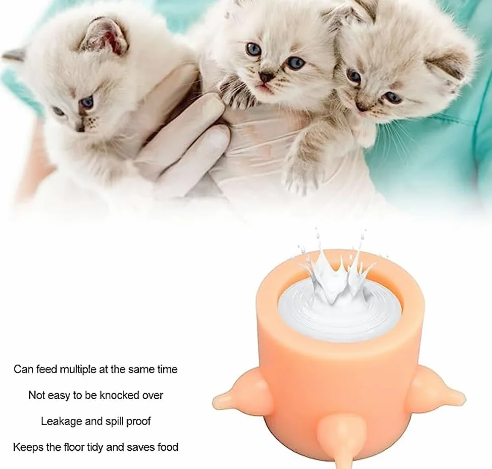 HEXEH Biberon for Cuccioli, Mangiatoie for Cuccioli for più Cuccioli, Ciotola for Latte for Cuccioli, 5 Capezzoli in Silicone for Cuccioli, Ciotola for Gattini, Cuccioli, capacità 350 Ml