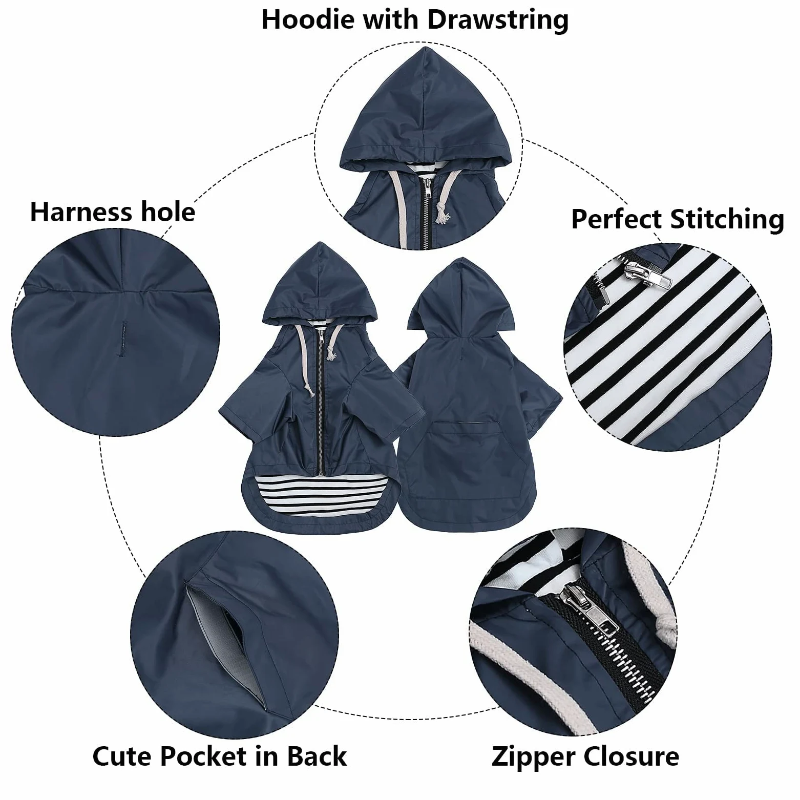 Impermeabile per Cani con Cappuccio, Impermeabile/Pioggia, Coulisse Regolabile, Design Tascabile, Elegante Impermeabile per Cani di Alta qualità (Blue XX)