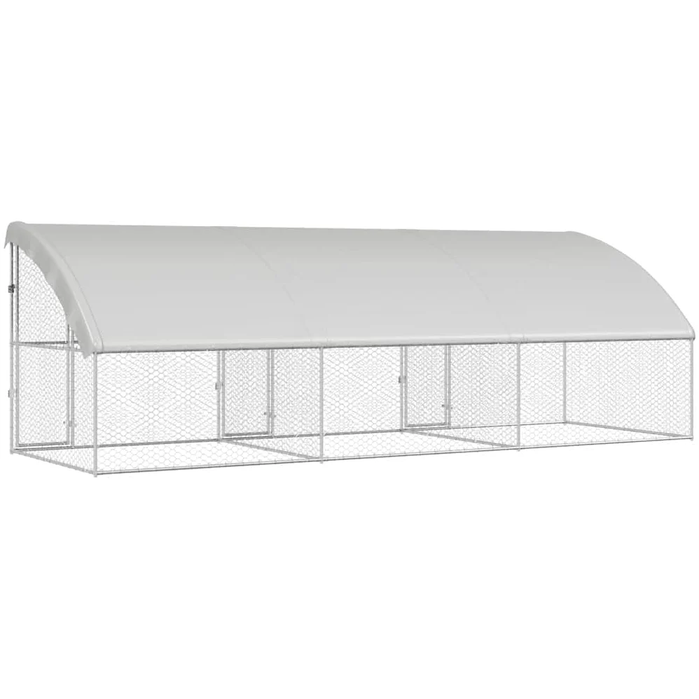 Set di 3 gabbie per cani, colore argento, 600 x 200 x 200 cm | Ampio recinto da giardino con tettuccio protettivo e sistema di bloccaggio per esterni.