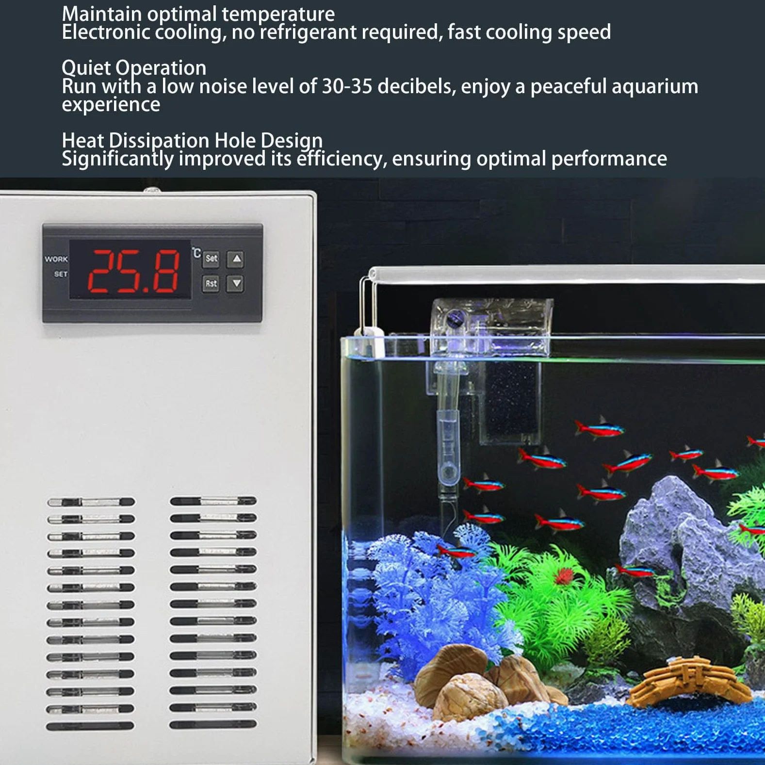 Bewinner Refrigeratore per Serbatoio d'Acqua, Mantiene la Temperatura Ottimale Refrigeratore d'Acqua per Acquario, Raffreddamento Elettronico Rapido, Funzionamento Silenzioso (Spina