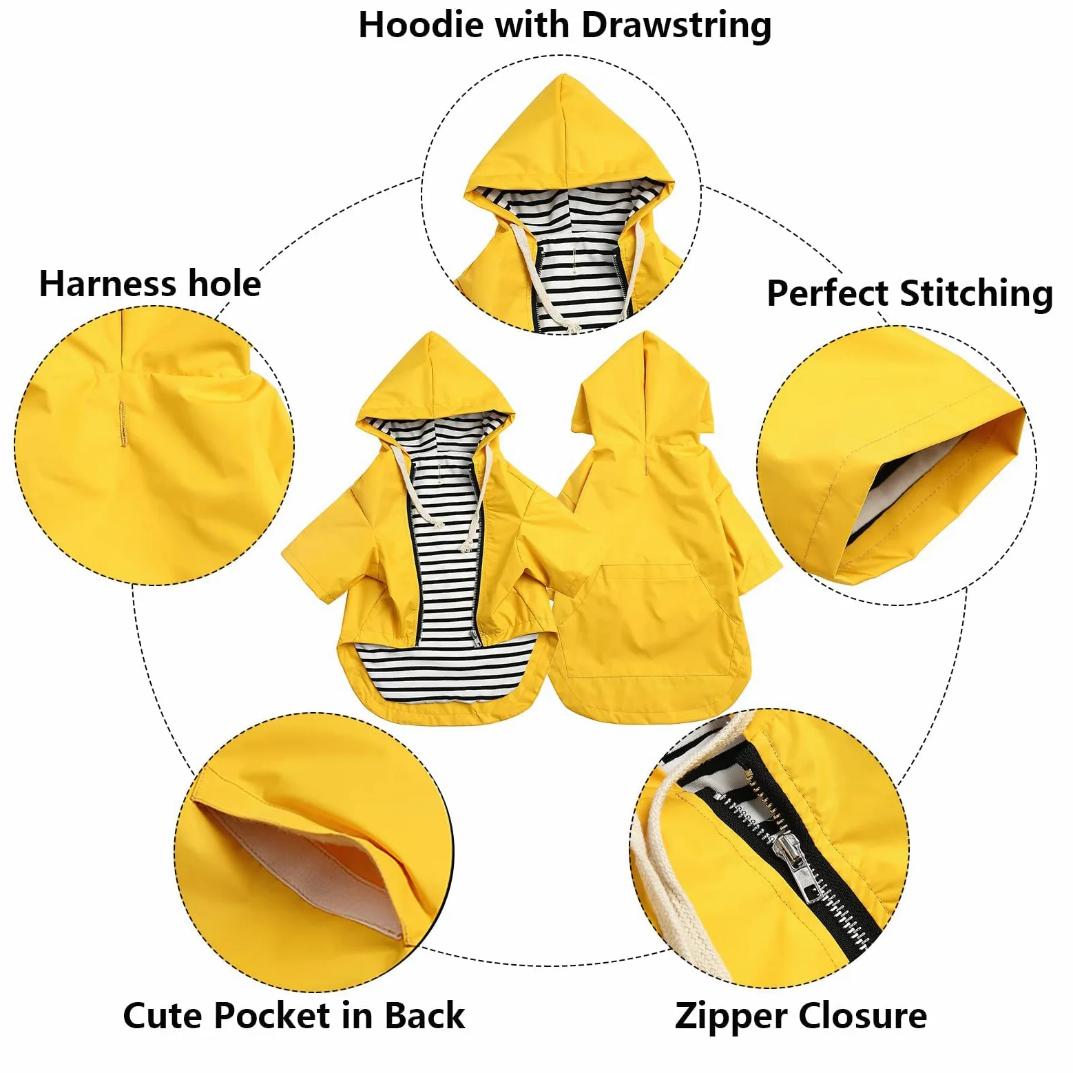 Impermeabile per Cani con Cappuccio, Impermeabile/Pioggia, Coulisse Regolabile, Design Tascabile, Elegante Impermeabile per Cani di Alta qualità (Yellow XS (Pack of 1))