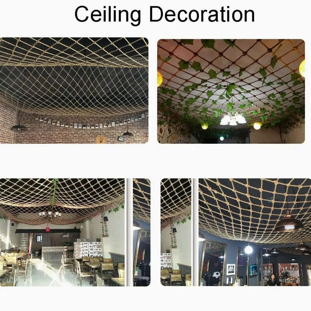 Rete da arrampicata per bambini, corda di canapa intrecciata a mano, 8 mm, per soffitto, divisorio, capannone, divisorio e esposizione di foto, rete multifunzionale sicura per arrampicata per interni