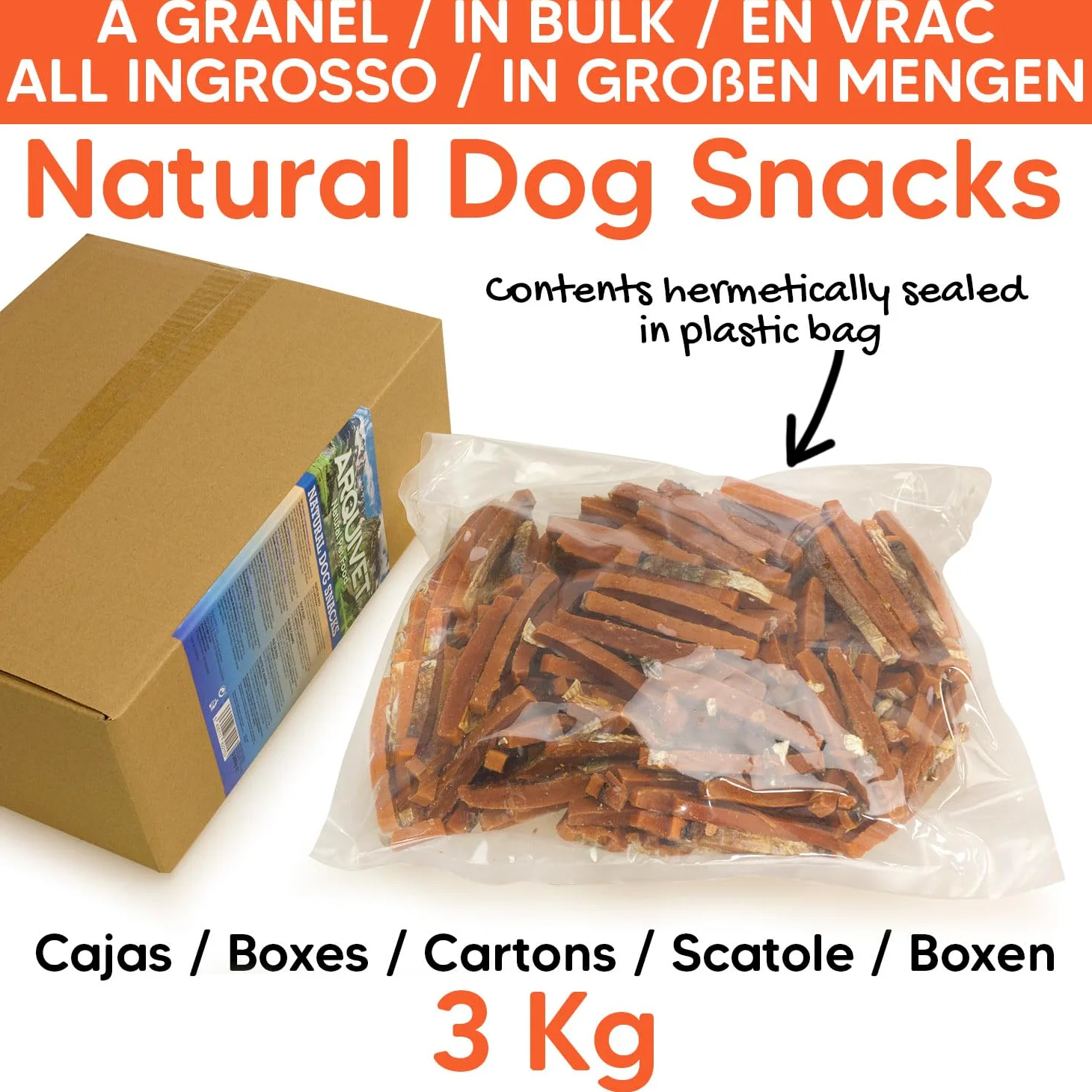 Barrette di salmone con pelle (Sfuso - 3 Kg) - Snack naturali per cani