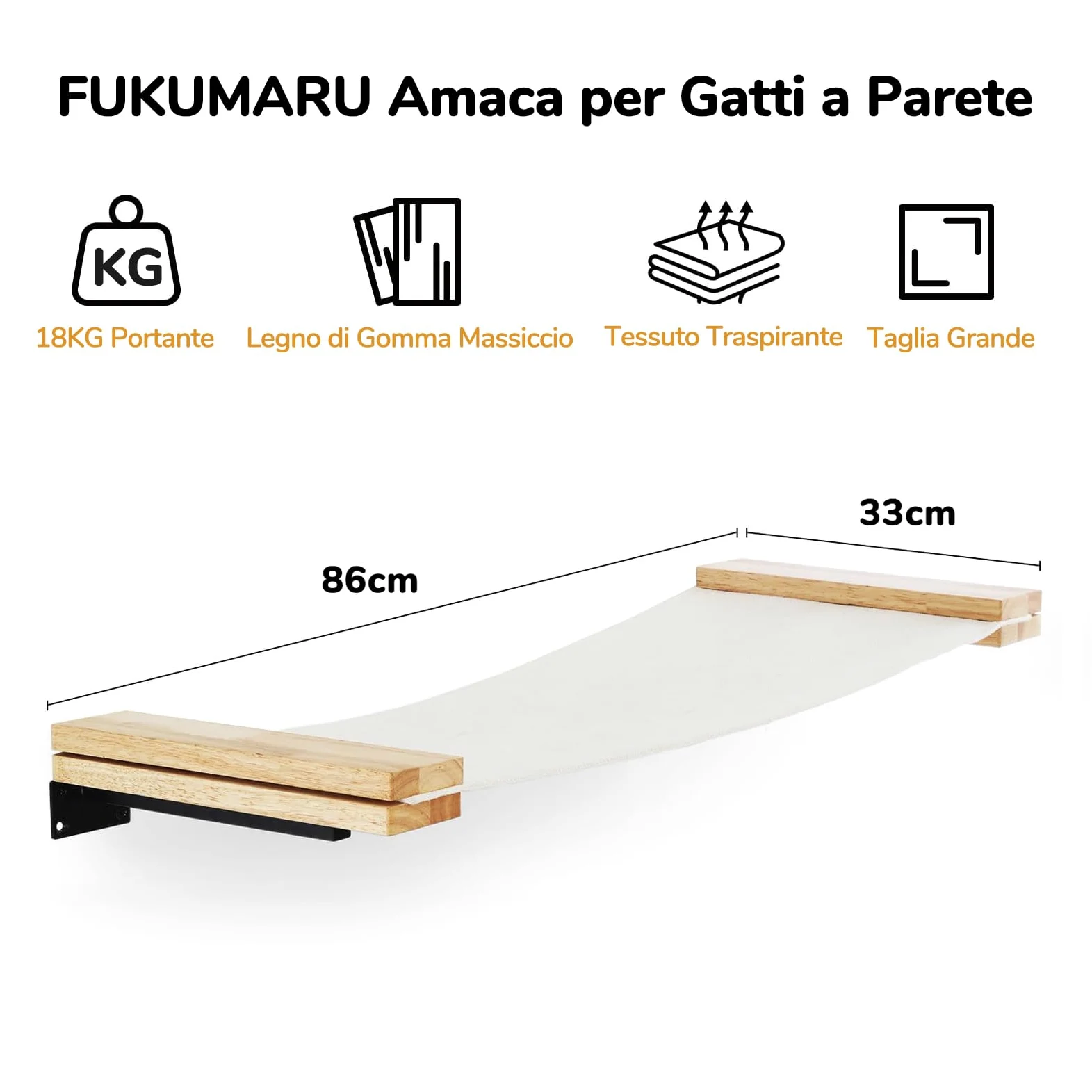 FUKUMARU Amaca da Parete per Gatti, Trespolo e Ponte per Gatti, Mobili da Parete di Alta Qualità, per Dormire, Giocare, Arrampicarsi e Rilassarsi, Beige, L-86 CM.