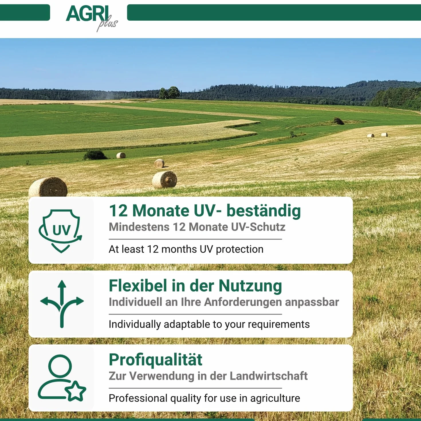 AGRIplus Rete avvolgitrice per mini balle rotonde | 500 mm x 1400 m | Resistente agli UV e agli strappi | Rete per legna da ardere | Rete per balle rotonde | Rete per fieno | Rete per presse