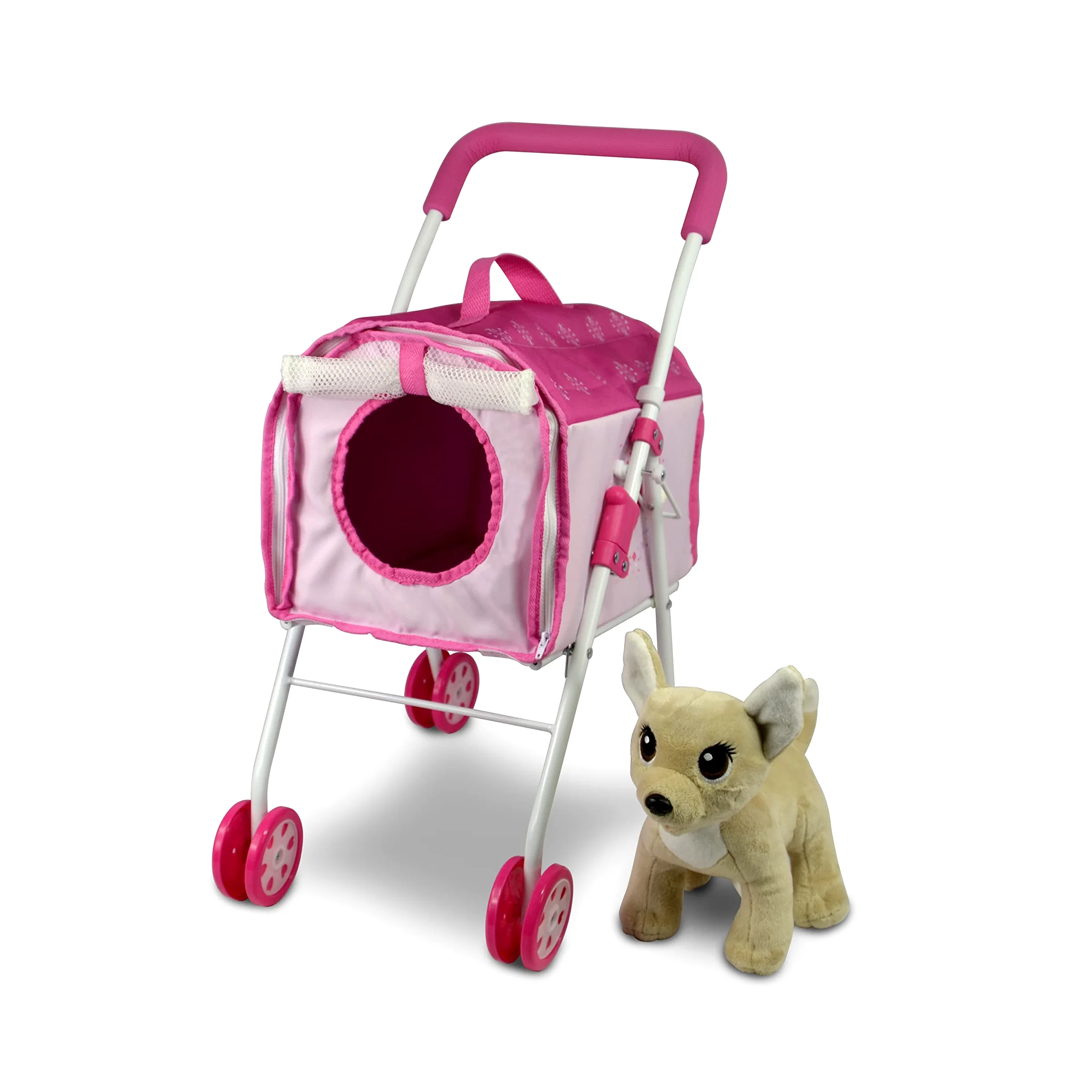 Anivia Passeggino per Animali Domestici e Accessori per Bambini dai 3 ai 7 Anni, Set da 2 Pezzi per Cani da Gioco, Set da Gioco per Cuccioli con 1 Cucciolo Incluso Rosa