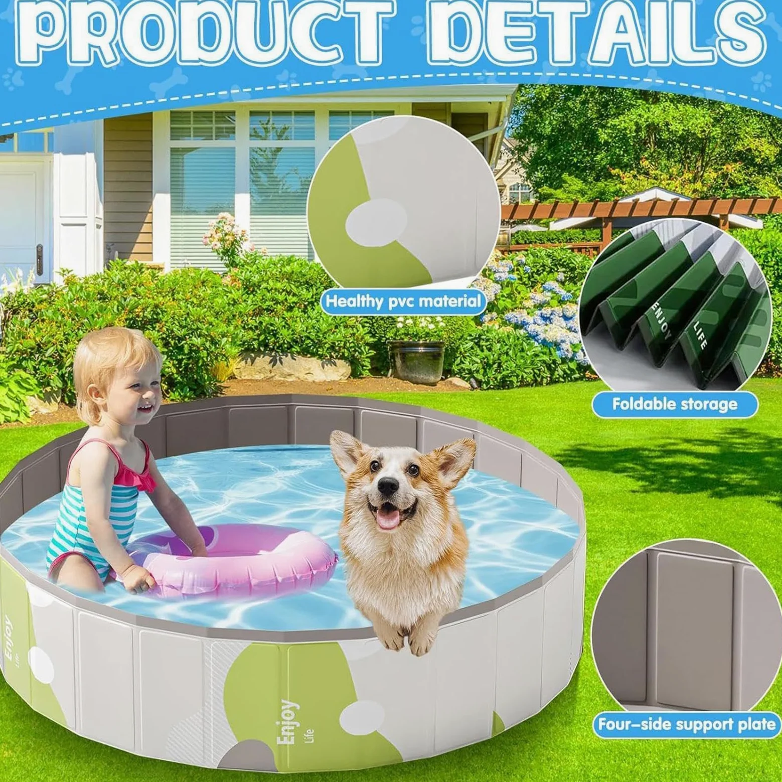 Piscina Per Cani Portatile Pieghevole In Pvc Rotonda | Piscina Da Cuccioli Per Adulti Bambini Bagno Esterno Interno Spiaggia Campeggio Giochi Terrazza