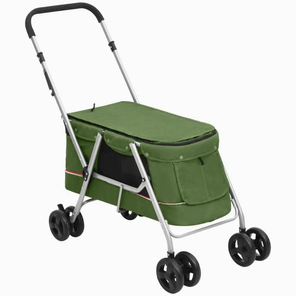 vidaXL Passeggino Cani Pieghevole Verde 100x49x96cm Tessuto di Lino