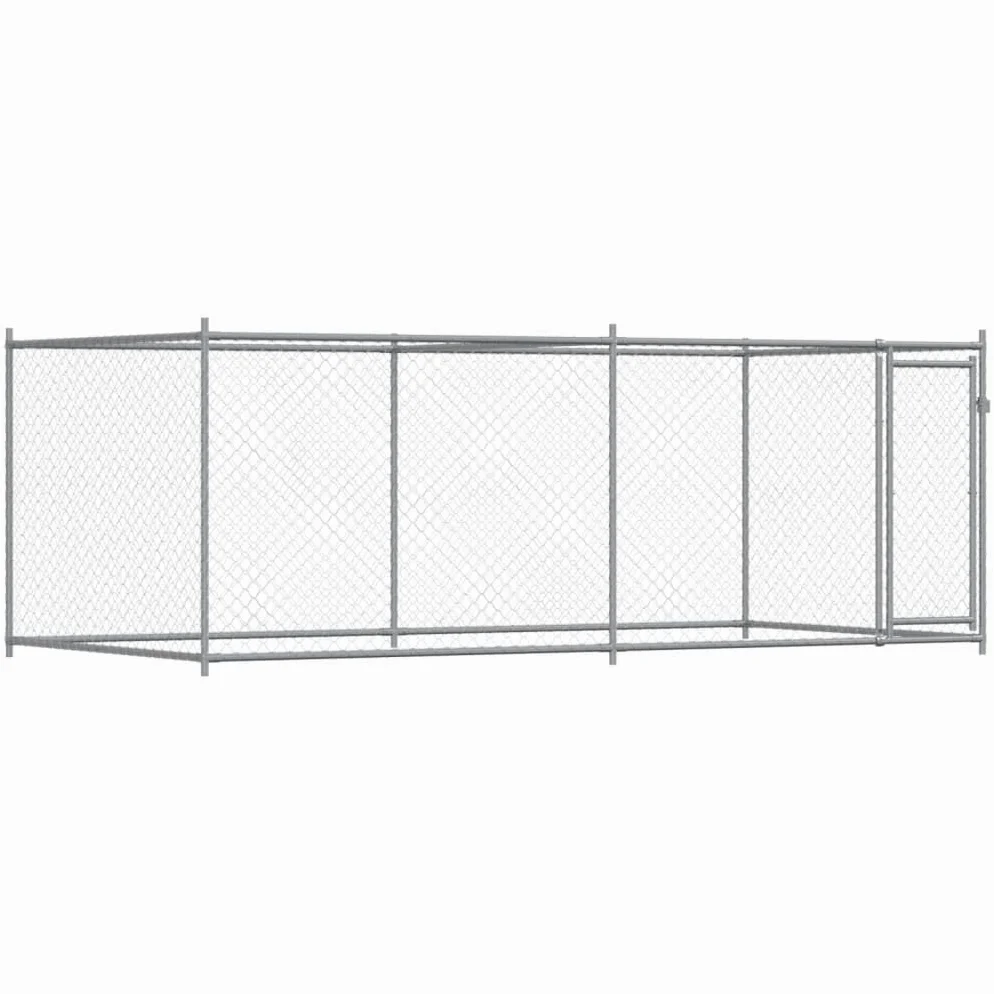 vidaXL Gabbia per Cani con Porta Grigia 4x2x1,5 m in Acciaio Zincato, cuccia per cani in acciaio, recinto per cani, cuccia per cani da esterno