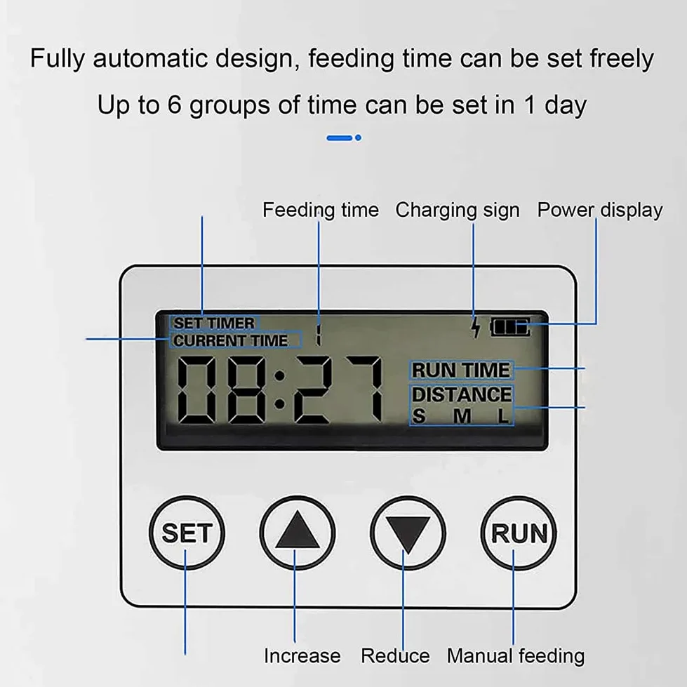 Mangiatoia per Pesci Automatica Solare, distributore di Cibo per Pesci Elettrico da 6 Litri, con Controller del Display Distributore Automatico di mangime per Pesci, laghetto Koi Alimentazione
