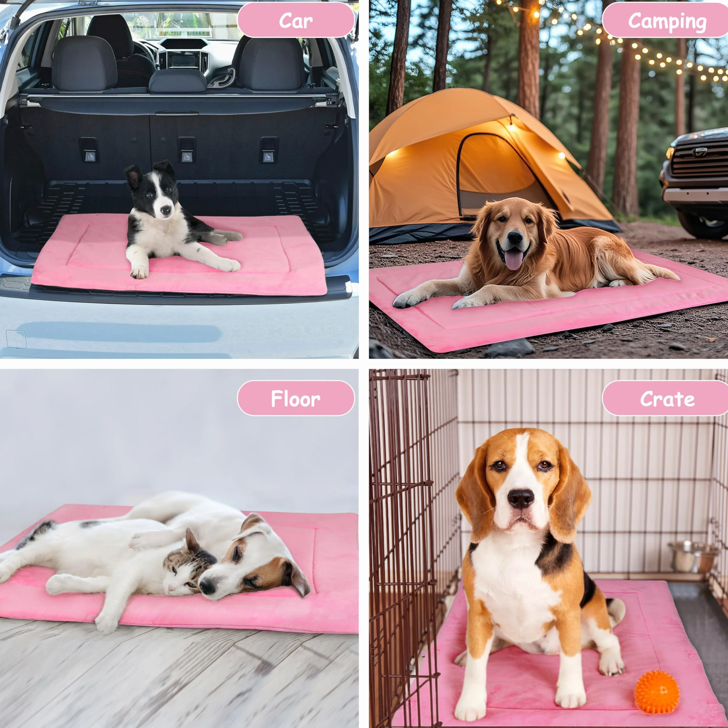 Coperta Impermeabile per Cani da Viaggio 80 x 60 cm, Tappetino per Cani da Esterno, Cuscino Lavabile per Cani da Portare Via, Letto Pieghevole per Cani da Viaggio, Auto, Campeggio, Rosa