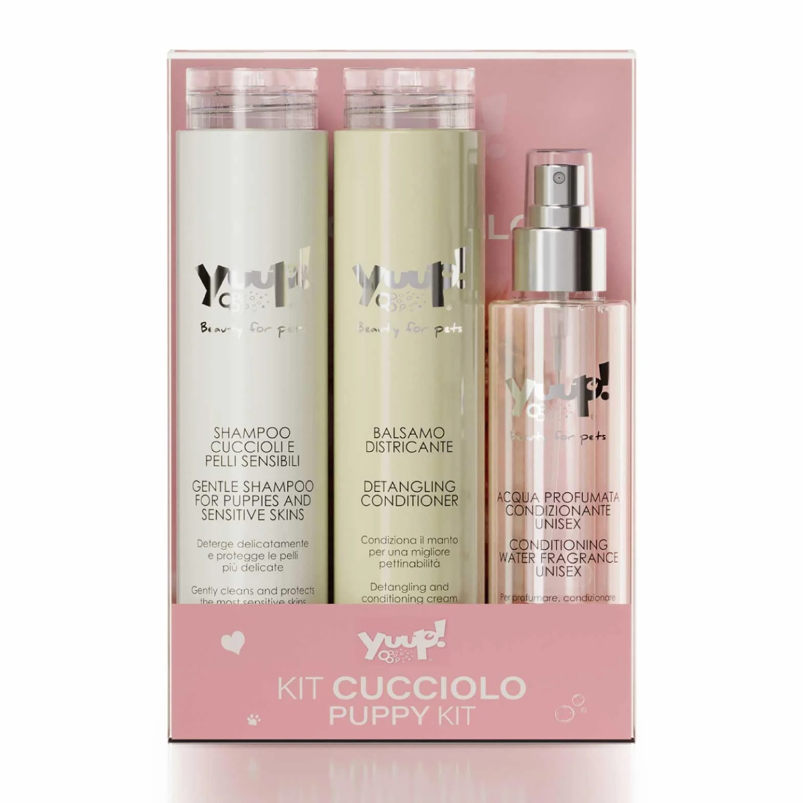 YUUP! - KIT CUCCIOLO | Shampoo per cuccioli e pelli sensibili, Balsamo districante e Acqua Profumata, ideale anche per gatto