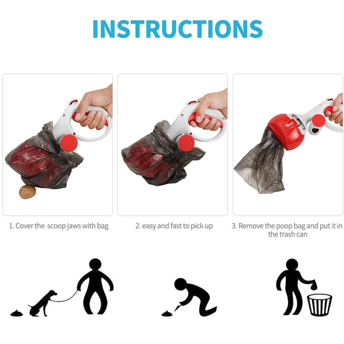 PETCUTE Palette per Escrementi Cane Pooper Scooper Paletta per raccogli feci Portatile con Sacchetti Cane