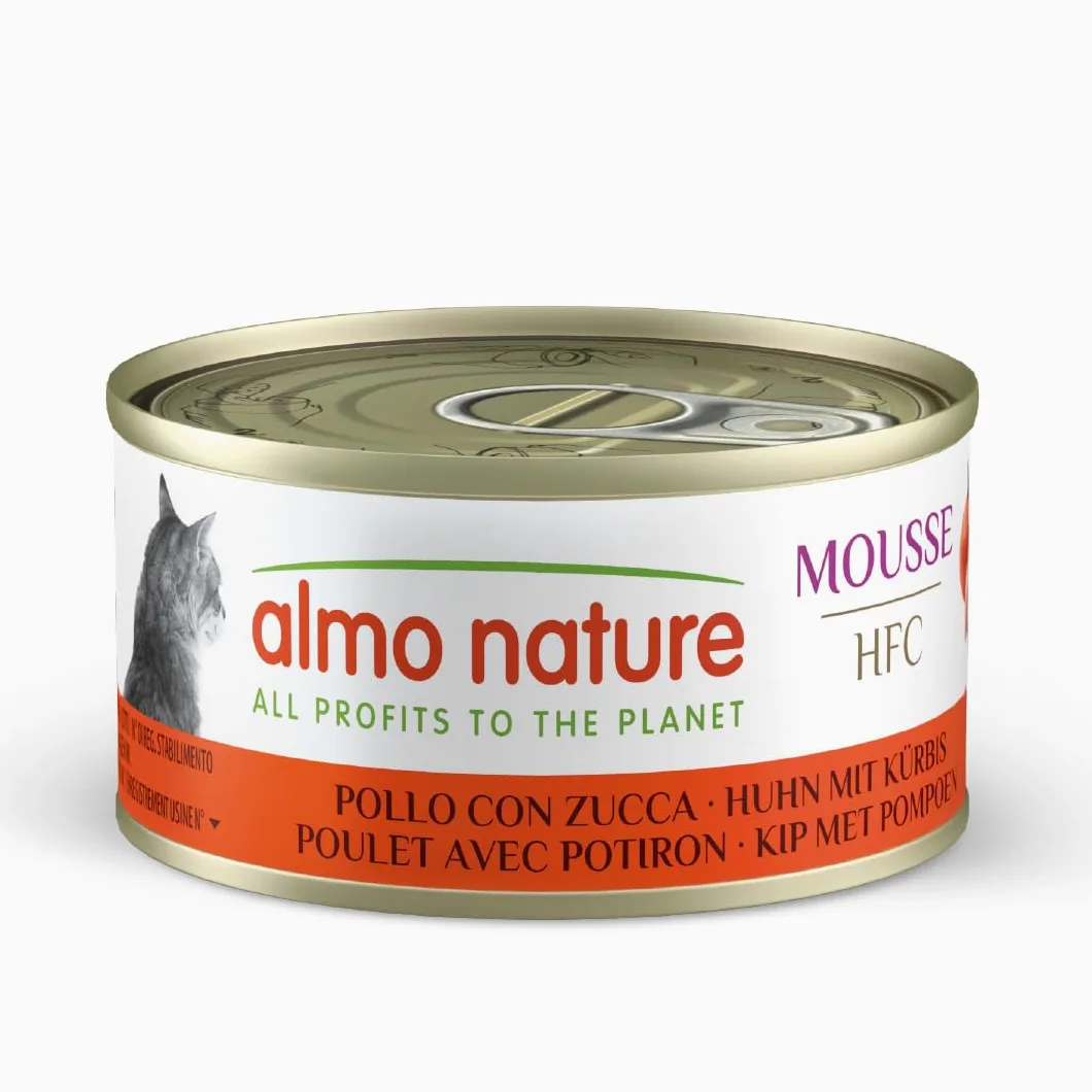 Almo Nature HFC Mousse, Alimento Umido per Gatti - Pollo con Zucca - 70g, Confezione da 24