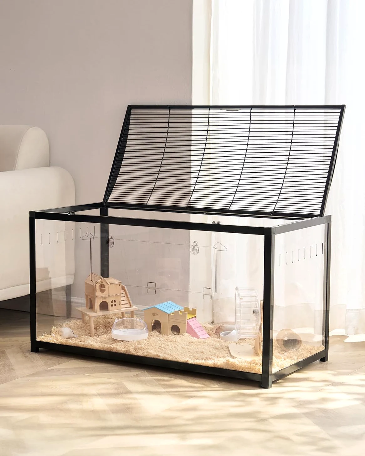 VEVOR Gabbia per Criceti, Habitat per Criceti Trasparenti Visione a 360°, Gabbia per Piccoli Animali Domestici 37,8 x 18,5 x 21,7 Pollici con Bottiglia d'Acqua, Scatola Habitat per Piccoli Animali