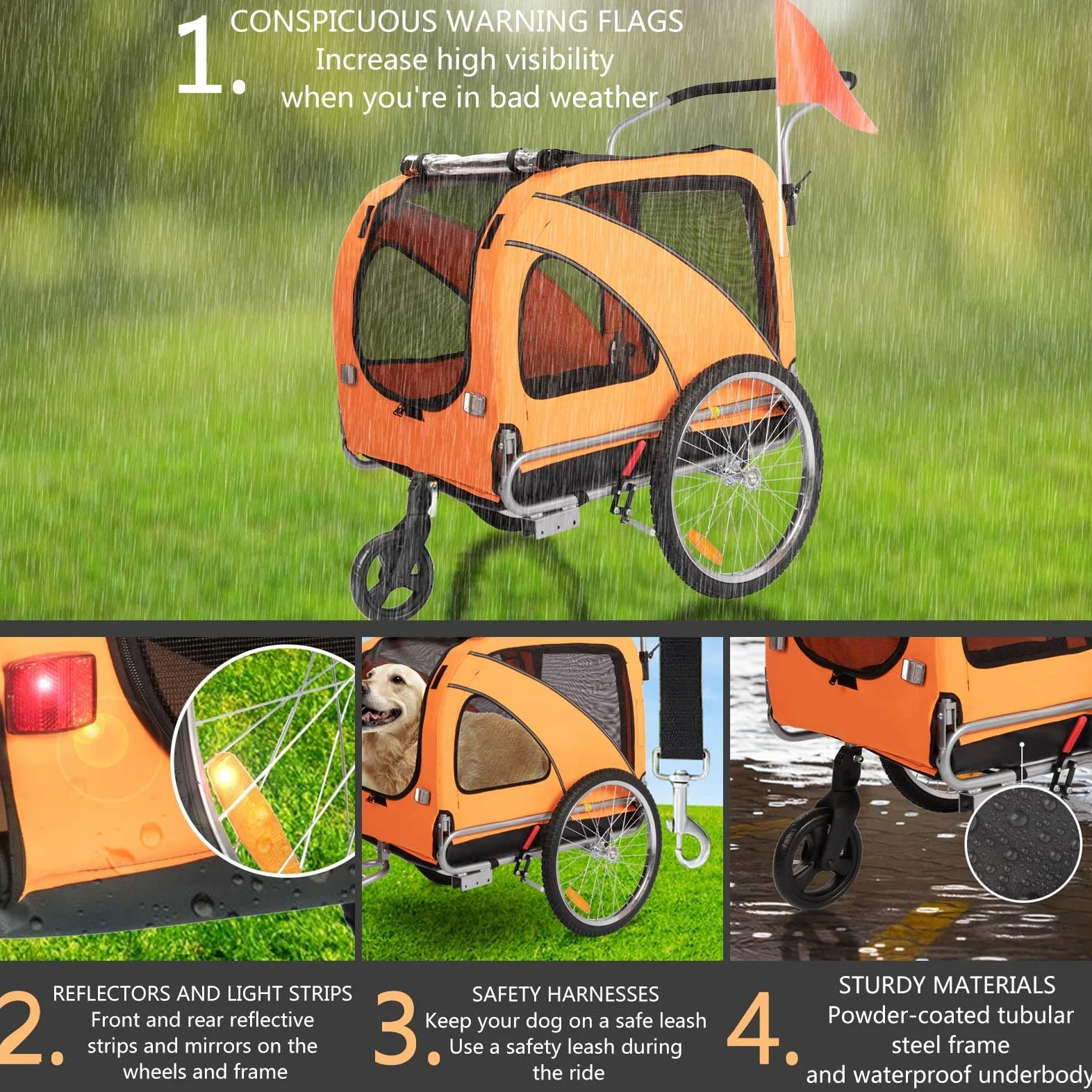 SEPNINE Rimorchio Per Cani 2 In 1 Per Bicicletta, Rimorchio Per Cani, Con Freni, Finestre In Plastica Trasparente Proteggono Dalla Pioggia