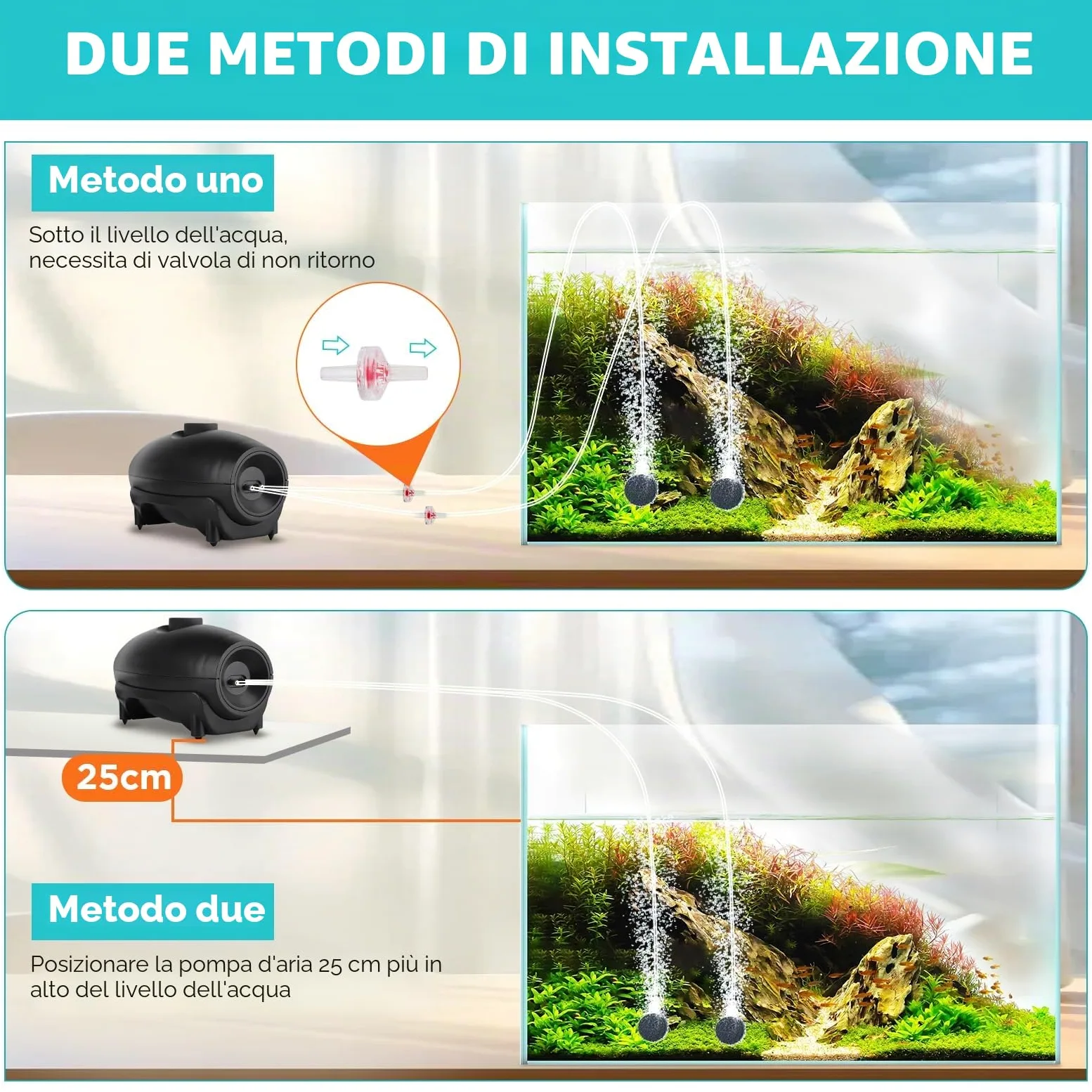hygger Ossigenatore per Acquario,5W Pompa ad Aria per Acquario Regolabile Pompa Ciotola per Pesce con Tubo Aria, Pietra Aerea E Valvola di Non Ritorno Air Pump Fish Tank
