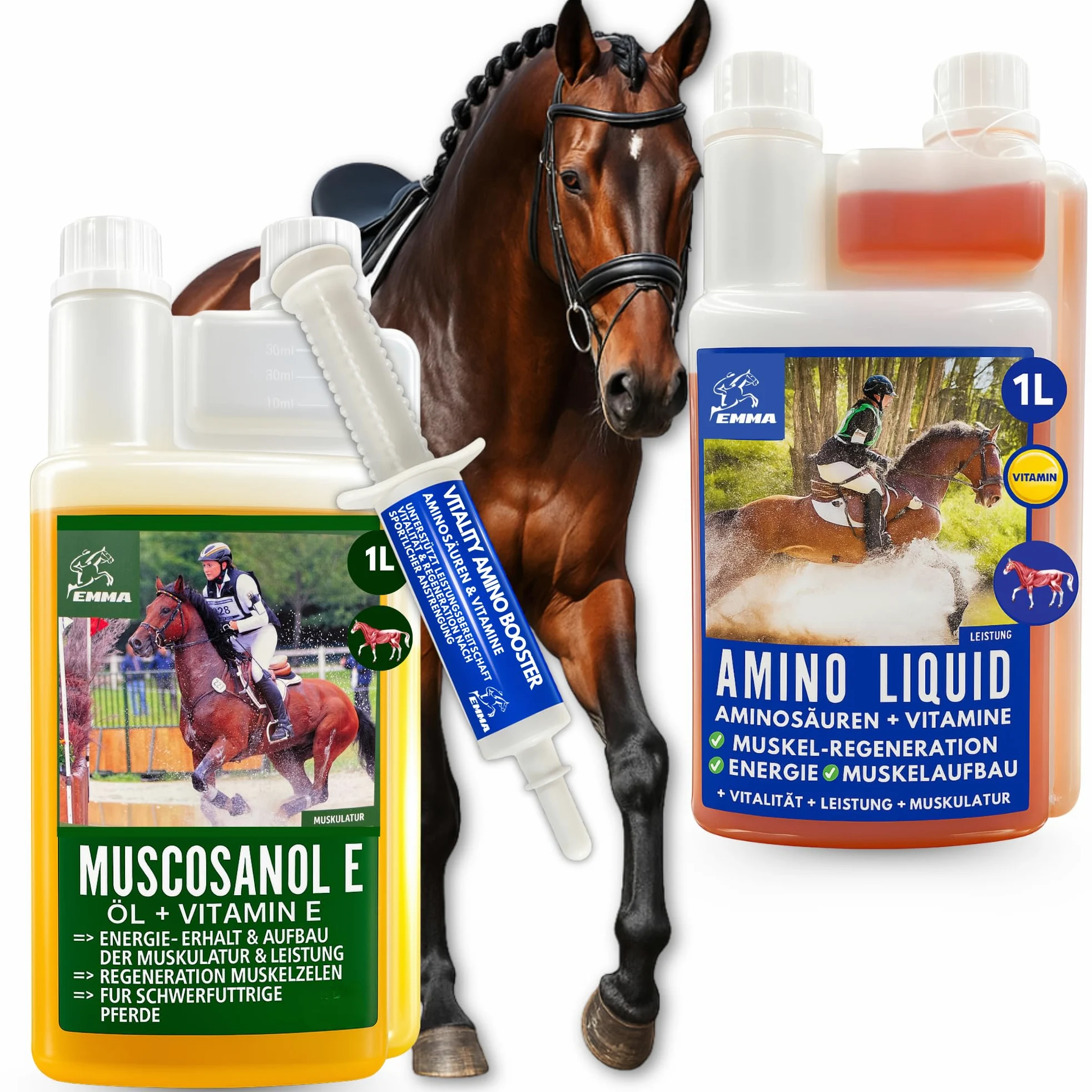 Aminoacido Vitamina E Olio di germe di riso I Mangime ricostituente amino - Supporta la costruzione muscolare e le prestazioni energetiche dei I Rafforzamento della muscolatura nei cavalli 2 * 1L30ml