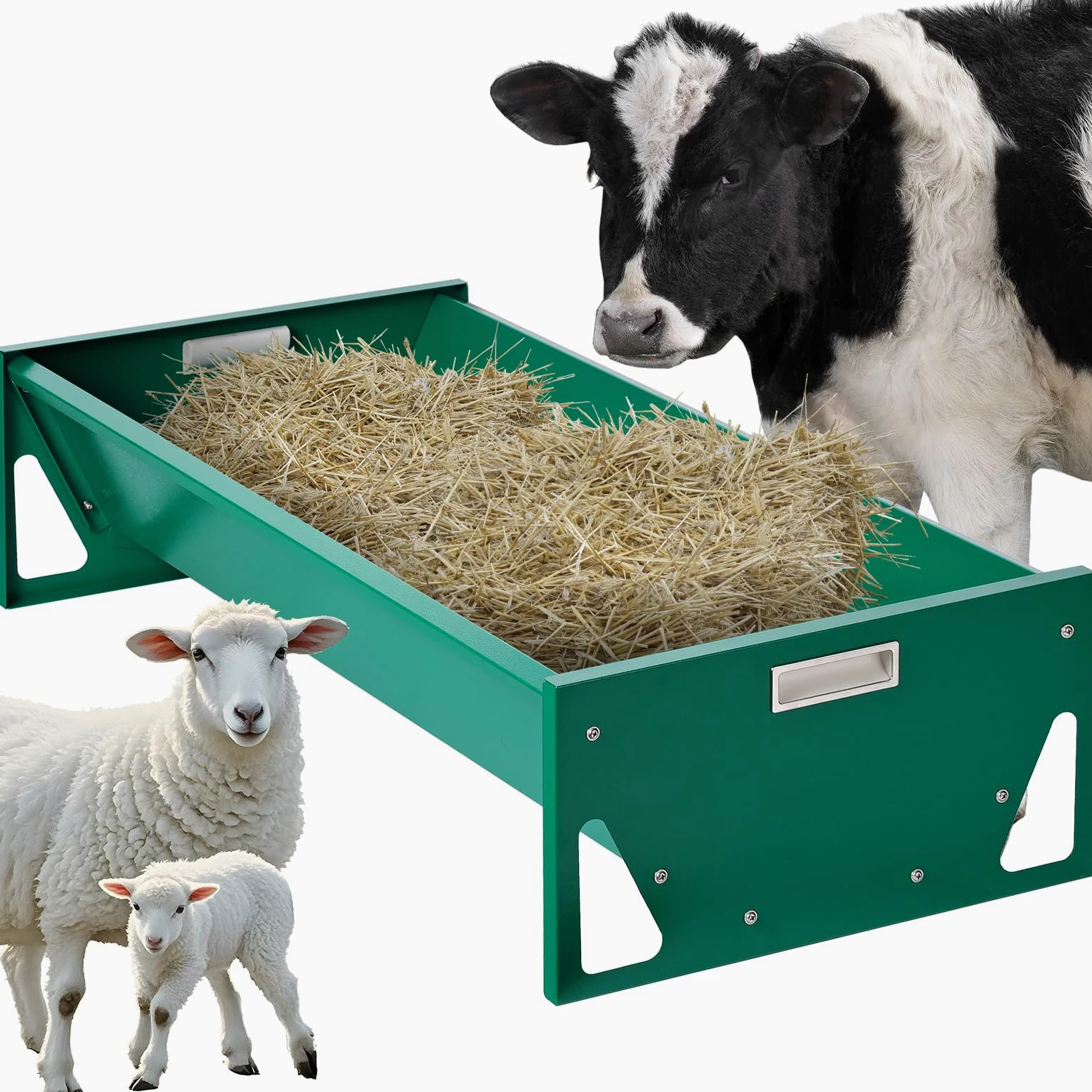Mangiatoia Cavalli Acciaio Zincato 100cm Grande Capacità Attrezzature per Allevamento Resistente Facile da Pulire Mangiatoia per Bovini per Capre Bovini Maiali Bovini Capannoni di Allevamenti