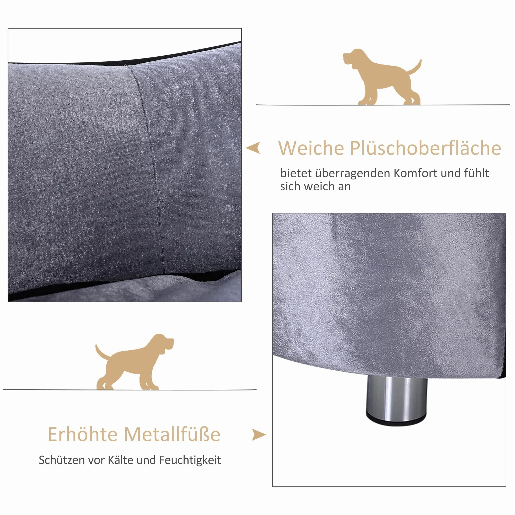 PawHut D04-016, divanetto di lusso per cani e gatti, con cuscino, per riposare, colore grigio.
