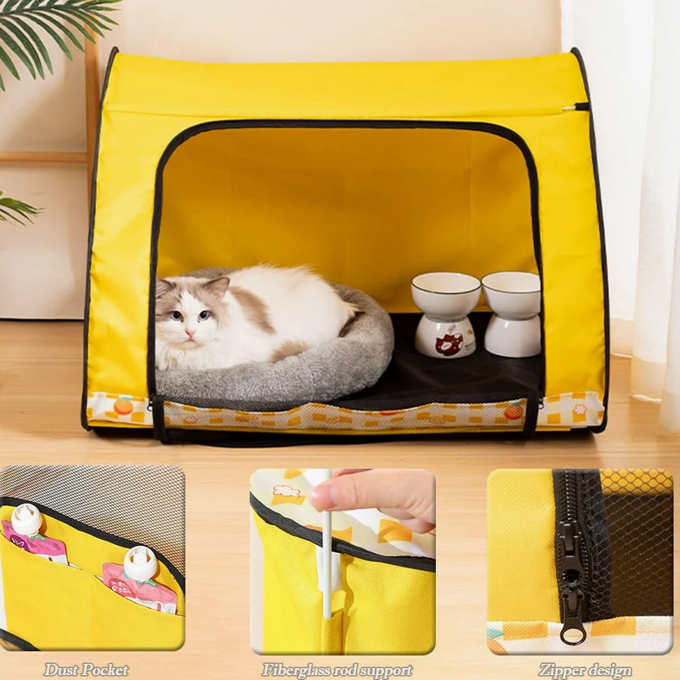Box portatile per animali domestici, box pieghevole per gatti, multifunzionale, con cerniera, box per cuccioli, gabbia per animali domestici, per uso interno ed esterno in viaggio (giallo, L, 1)