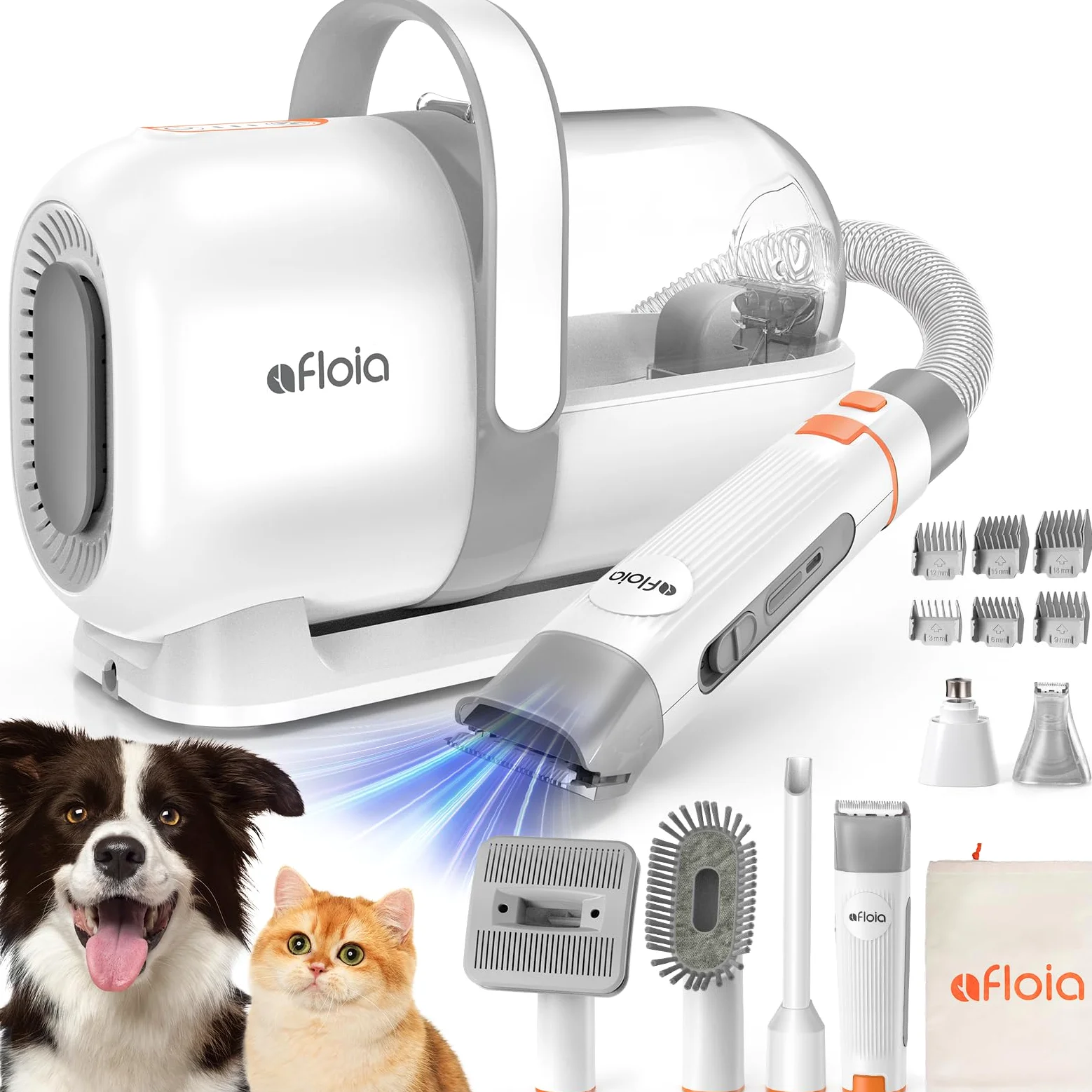 Afloia Tosatrice per Cani Professionale, Toelettatura e Aspirazione a Vuoto per Animali Domestici, Rasoio per Gatti Pelo Lungo, 7 Strumenti Tosatore