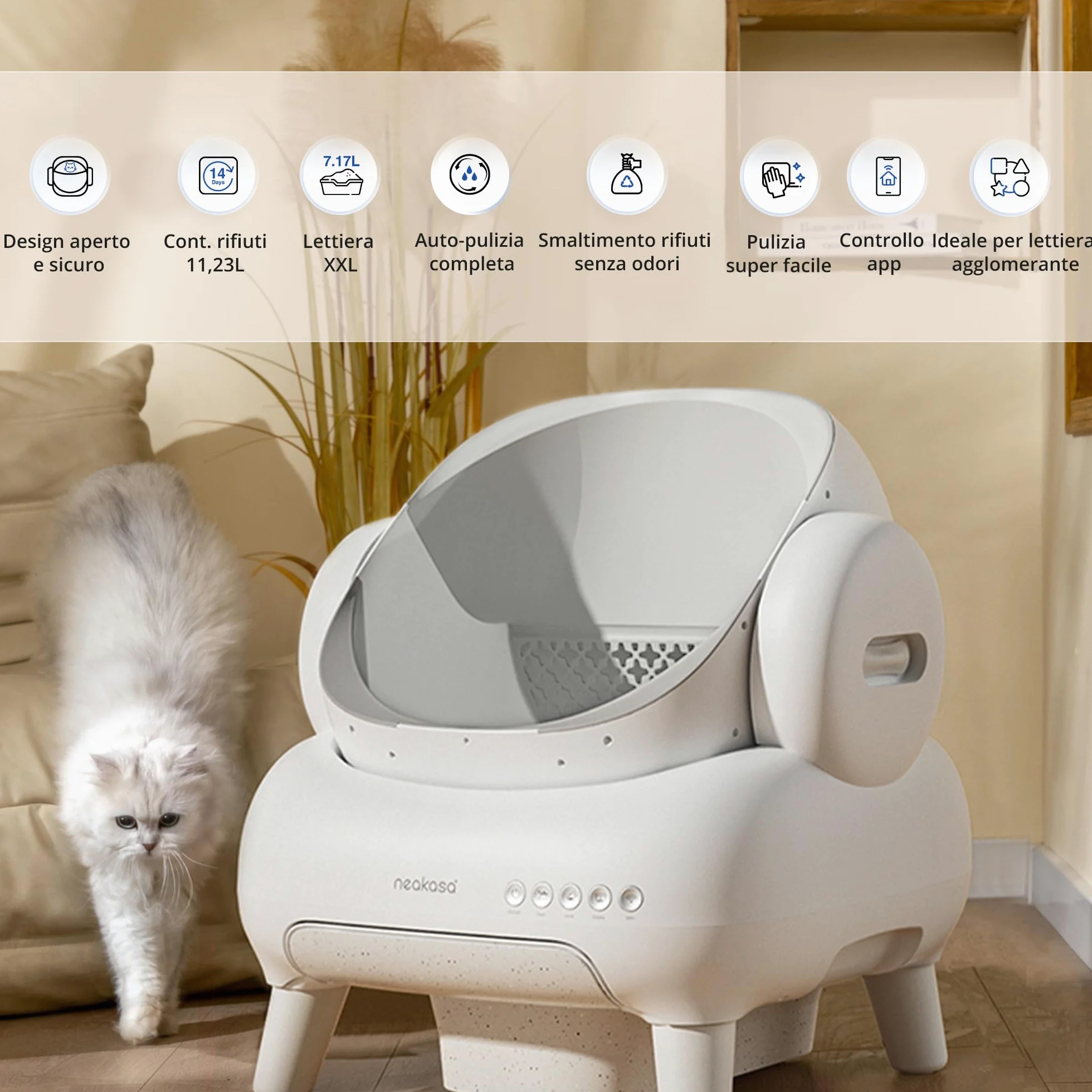 Neakasa M1 Lite Lettiera automatica per gatti aperta, autolavante con grande capacità e controllo App, design antiodore per più gatti, ideale per viaggi