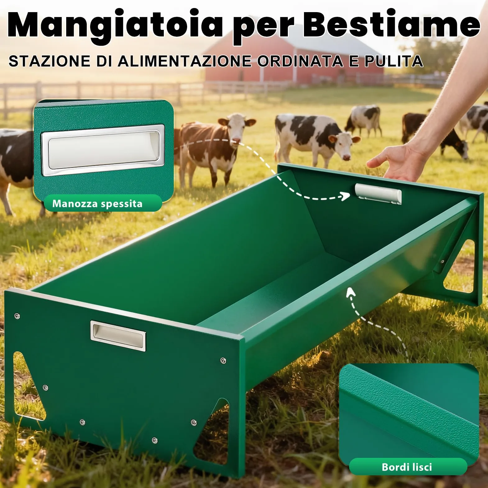 Mangiatoia Cavalli Acciaio Zincato 100cm Grande Capacità Attrezzature per Allevamento Resistente Facile da Pulire Mangiatoia per Bovini per Capre Bovini Maiali Bovini Capannoni di Allevamenti