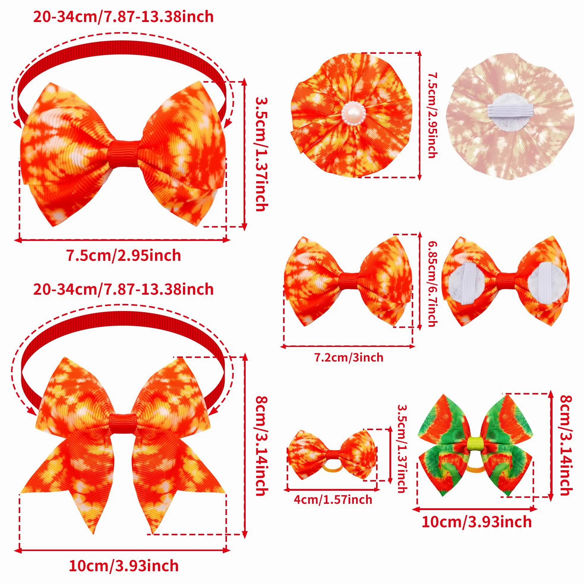 La confezione da 120 fiocchi per cani tie dye include 60 collari per cani, fiori e papillon, 20 papillon con collare regolabile, 40 fiocchi per capelli per ragazze, femmine, ragazzi, cani