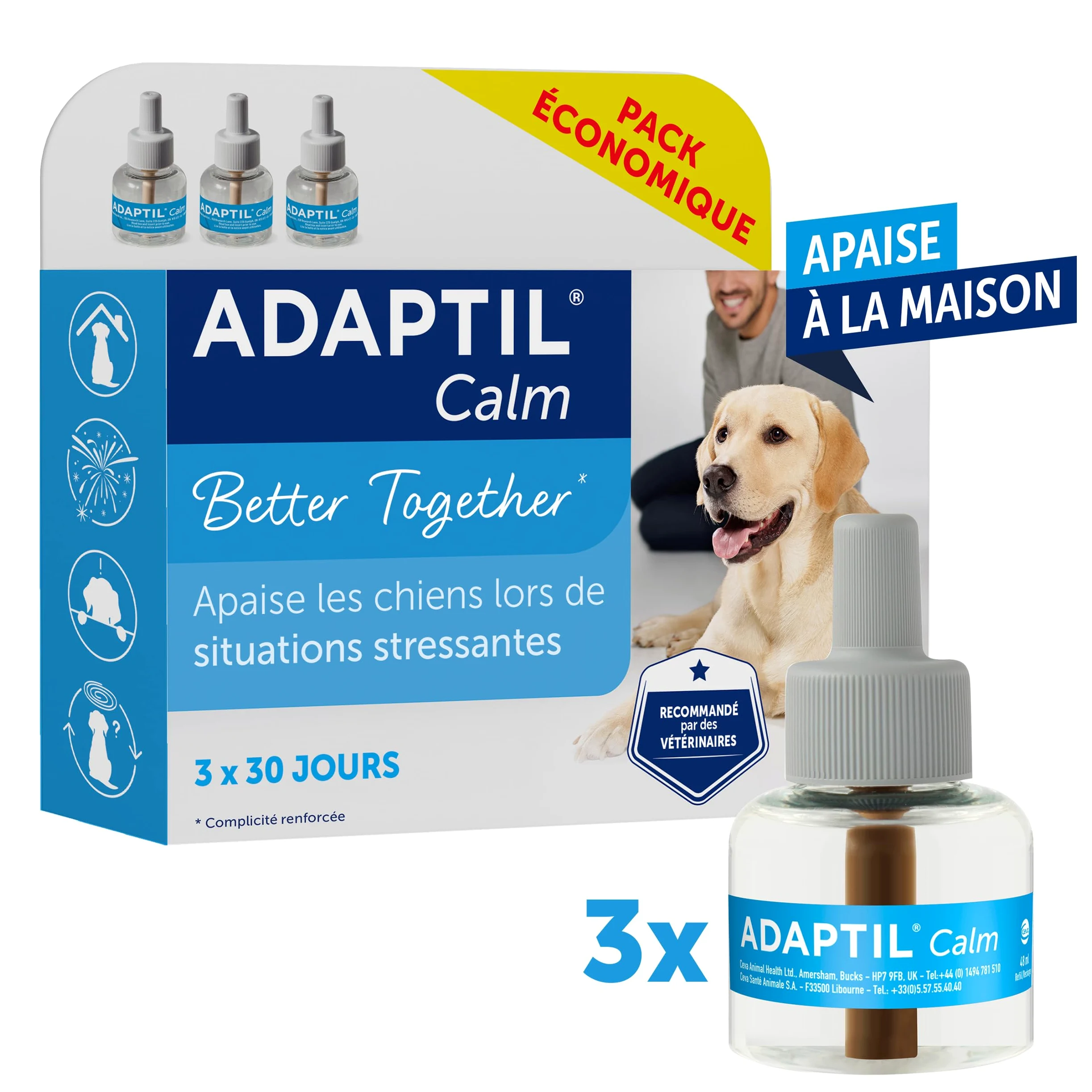 ADAPTIL Calm 30 Day Refill x 3, Aiuta Il Cane a Far Fronte a Problemi comportamentali e sfide di Vita, 48 ml x 3