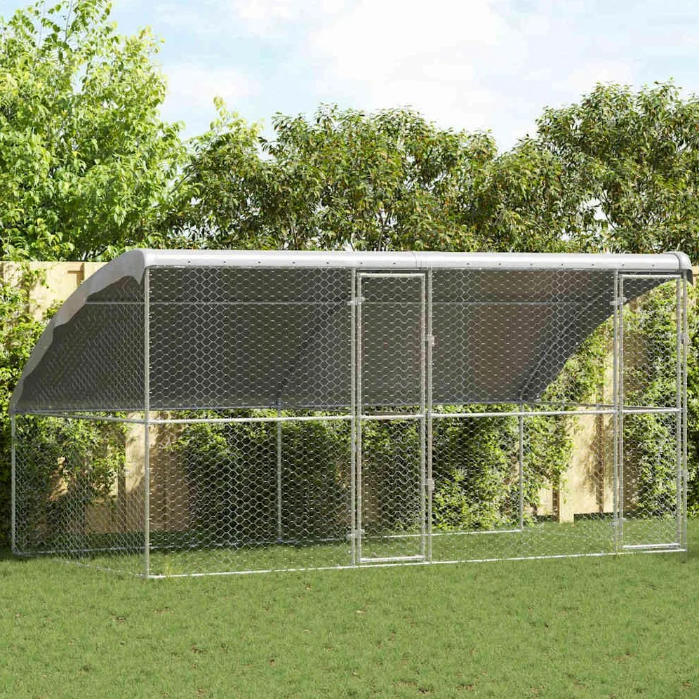 Set di 2 gabbie per cani, 4 x 2 x 2 m, in acciaio zincato, colore argento | Robusto recinto per animali in giardino o in terrazzo: dotato di tettuccio impermeabile e serratura di sicurezza.