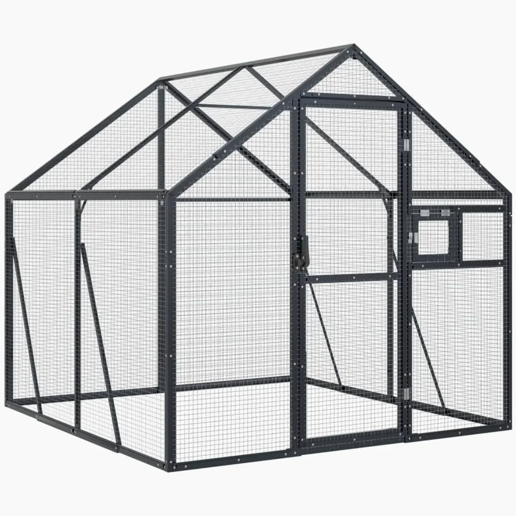 Rantry Voliera Antracite 1,79x2x1,85 m in Alluminio, Gabbia Uccellini, Voliera, Gabbia Canarini, Cocorite