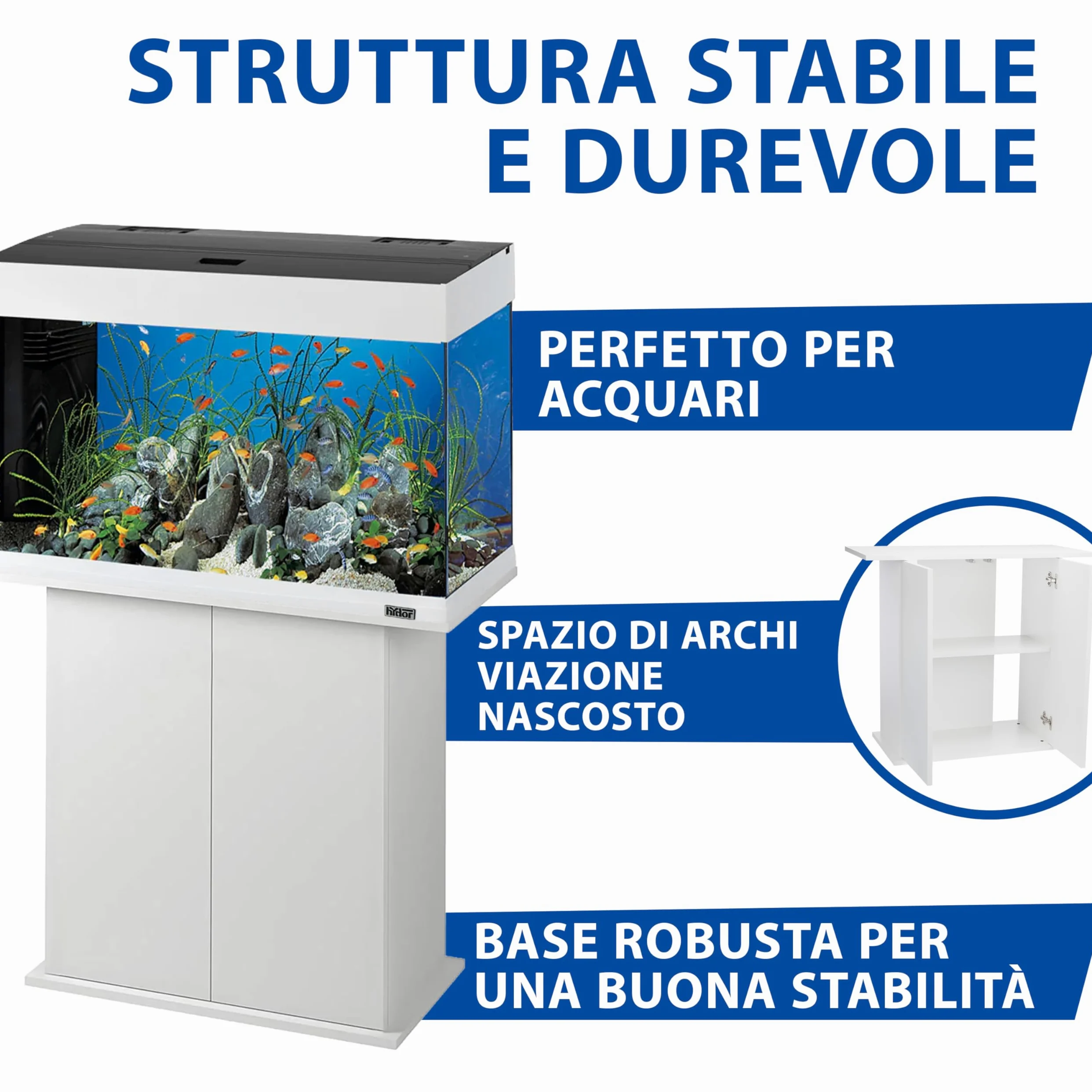 Ferplast Mobile supporto per acquario STAND DUBAI 80 con ante e ripiano, Piedini regolabili, Piano resistente all'acqua, 81 x 36 x h 73 cm, Legno Bianco
