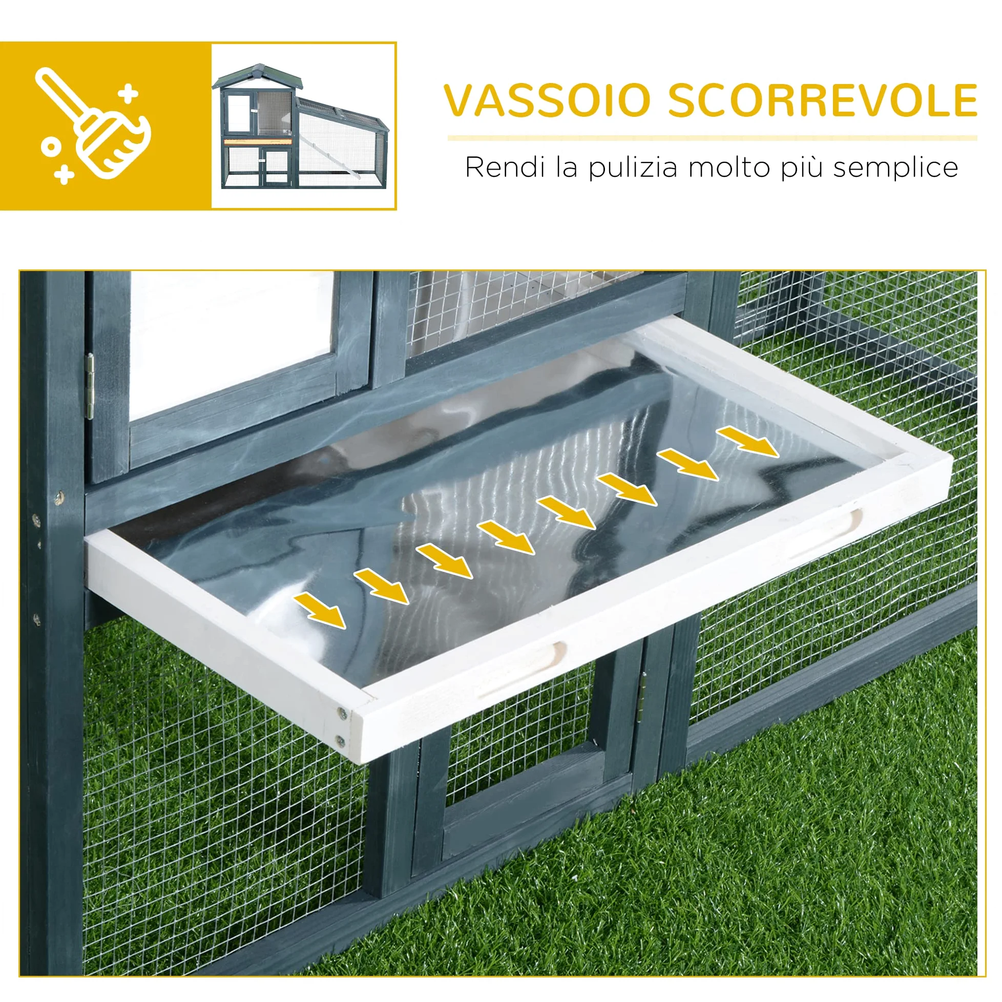 PawHut Gabbia per Conigli Animali in Lengo di Abete Doppia Porta 140 x 65 x 100cm Verde e Bianco