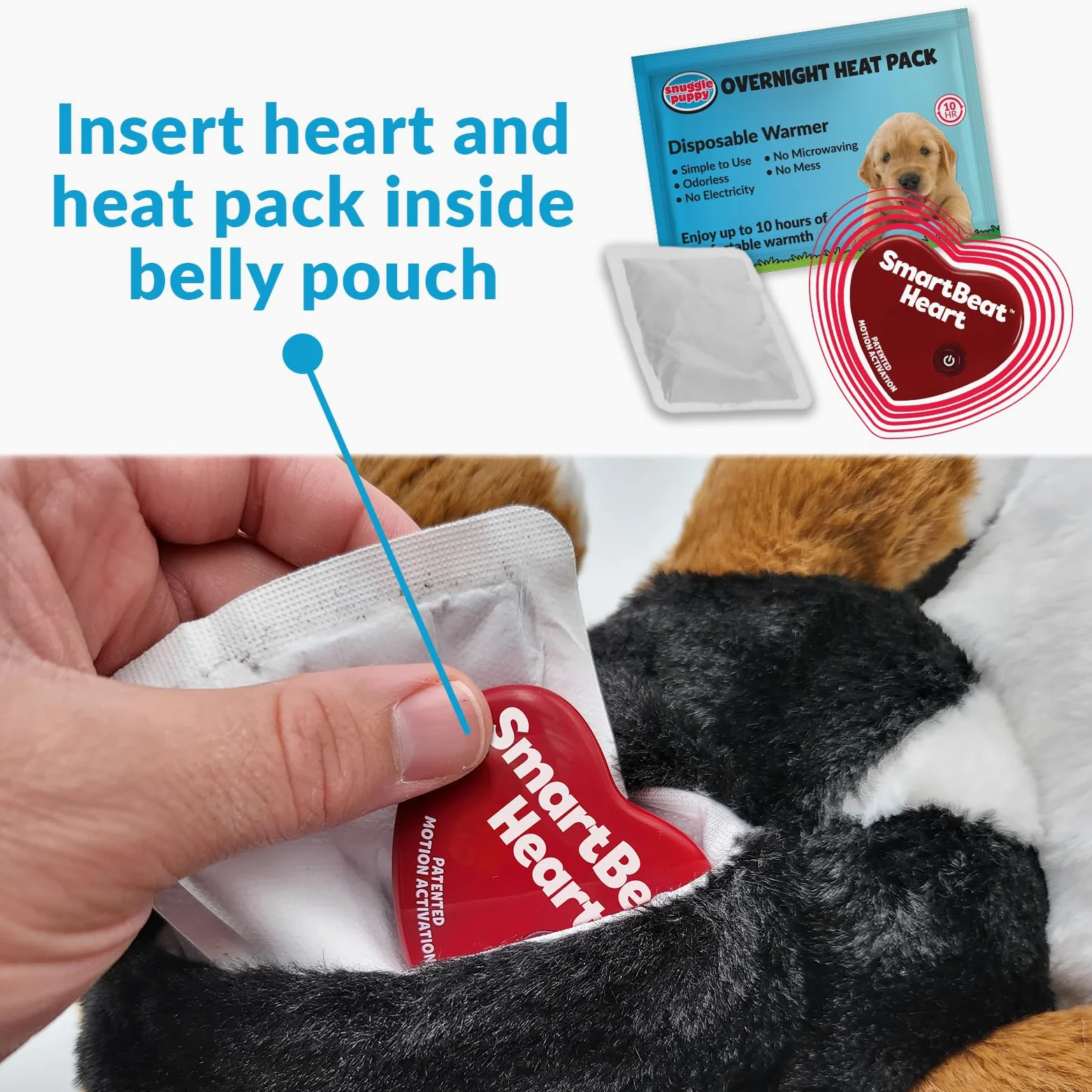 Snuggle Puppy Plus - Peluche per cani con battito cardiaco, sollievo dall'ansia e aiuto calmante, giocattolo comodo per allenamento comportamentale (Bernese)