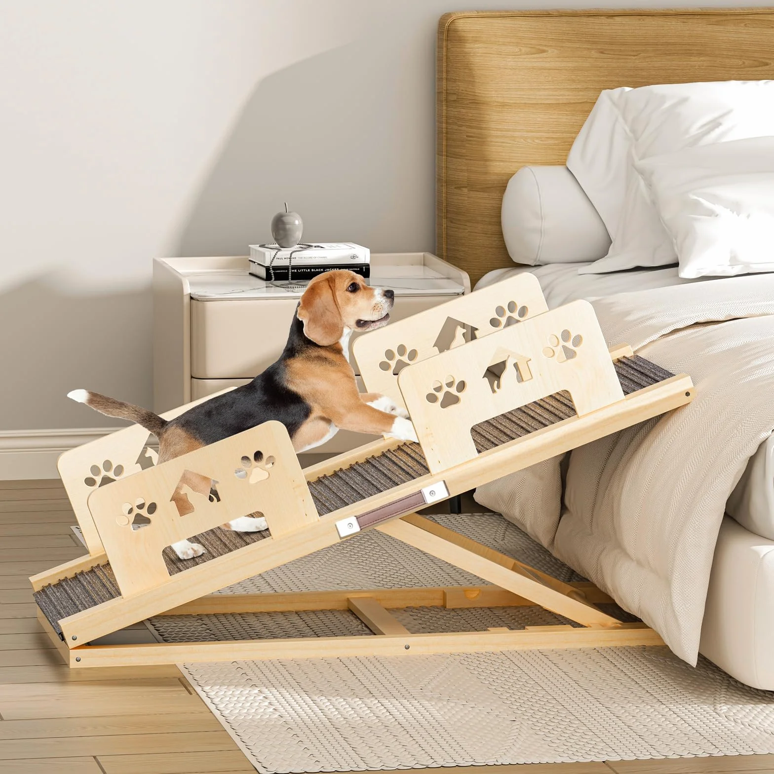Rampa per cani da 100 cm, 4 livelli di altezza regolabile da 35 cm a 58 cm, rampa per cani in legno, pieghevole, per cani di taglia grande