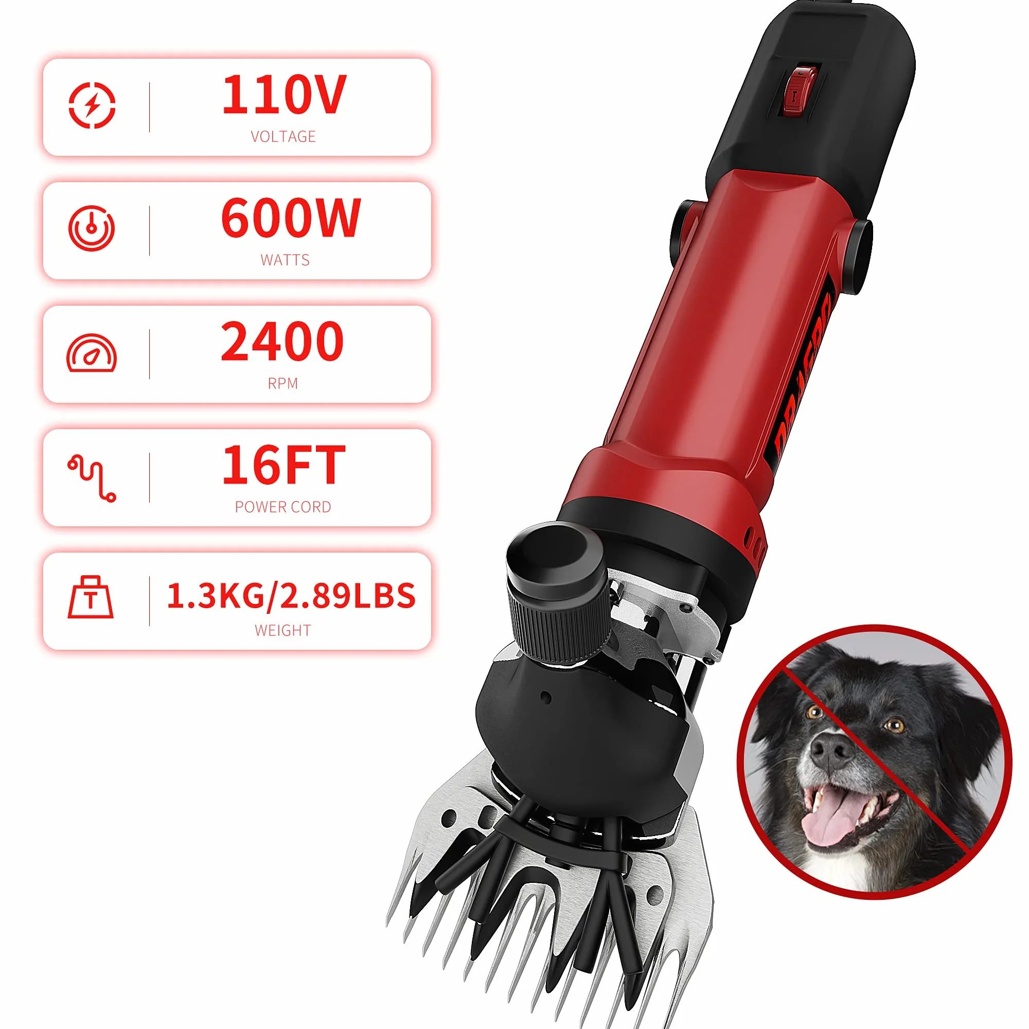 Tosatrice per pecore da 600 W, tosatrice professionale per animali, kit per la toelettatura del bestiame da fattoria, tosatrice elettrica resistente, per animali a pelo spesso (tosatrici per
