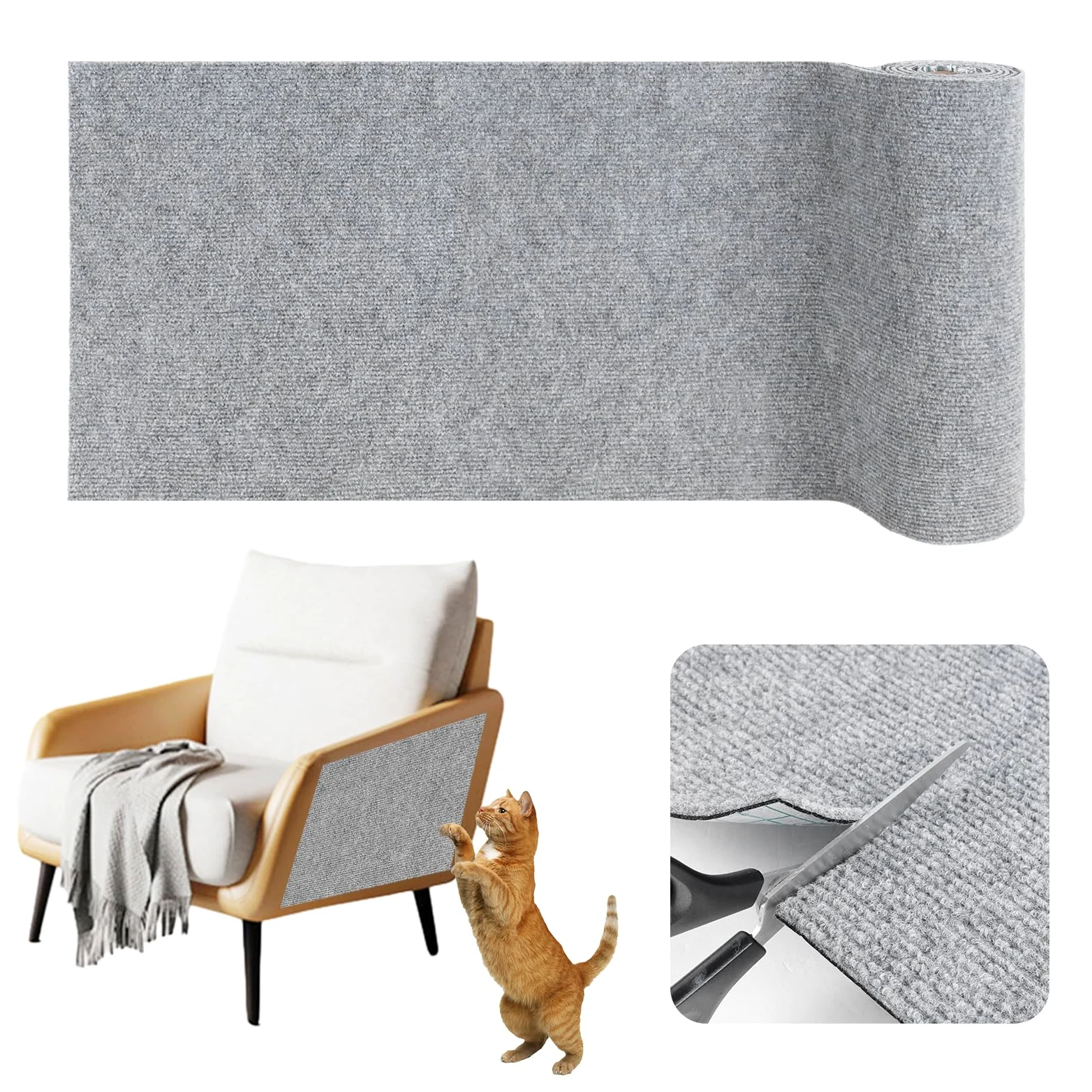Tappeto tiragraffi per gatti divano adesivo protezione divano graffi gatto copridivano adesivo antigraffio (grigio chiaro, 40cm×4m)