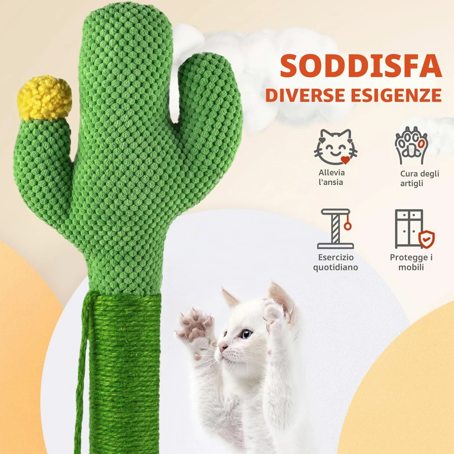 Mora Pets Tiragraffi per Gatti Cactus 83 cm Colonne Tiragraffi Albero per Gatti Adulti Palo in Naturali Sisal