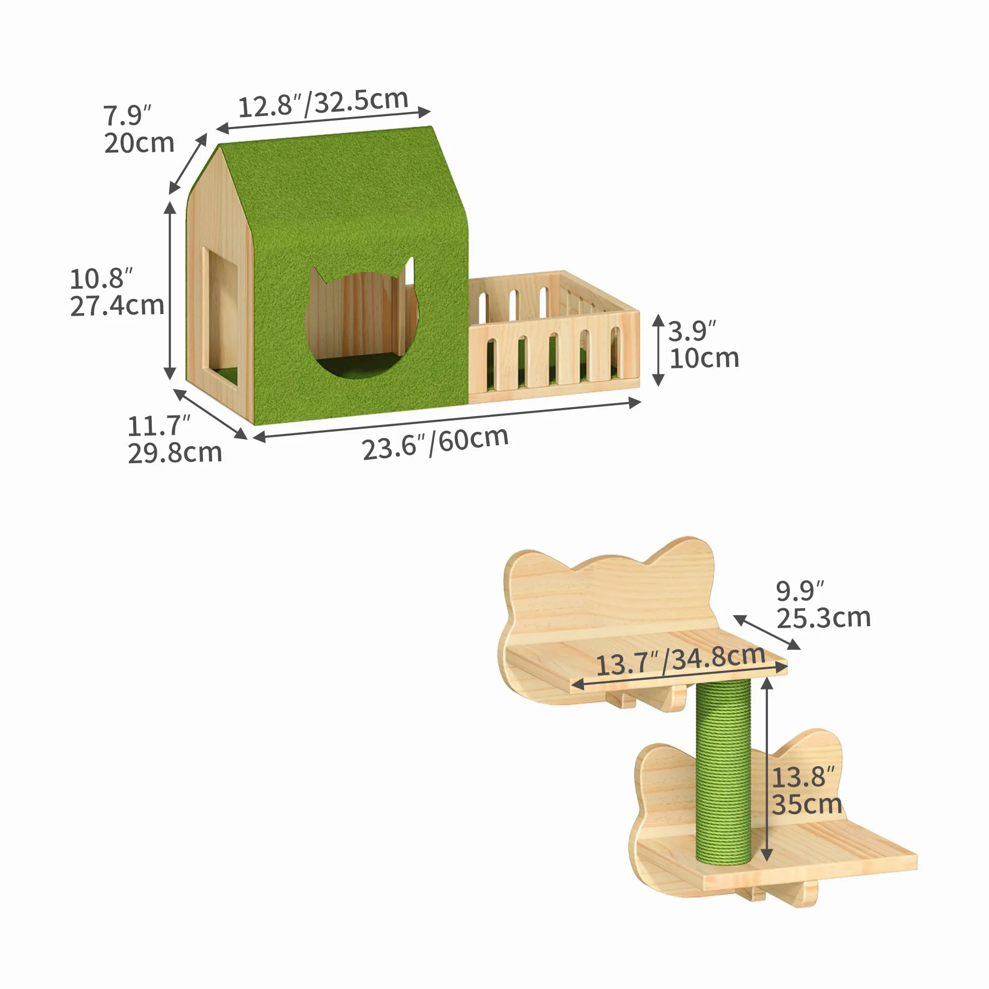 YITAHOME Set da parete per gatti in legno stabile, 5 pezzi, elementi da parete per gatti, con casetta per gatti, per dormire, giocare e riposare