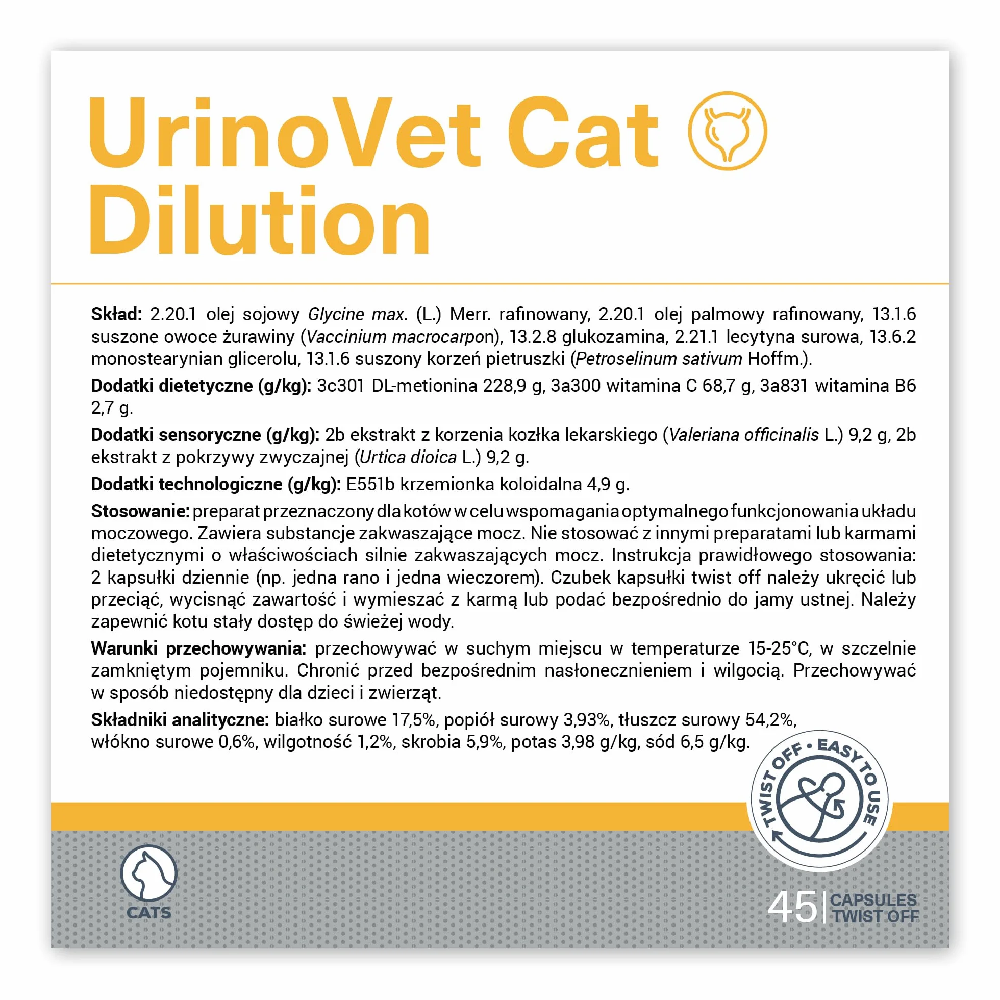 VETEXPERT Urinovet Dilution Cat 45 capsule Preparazione per gatti per sostenere il normale funzionamento del sistema urinario
