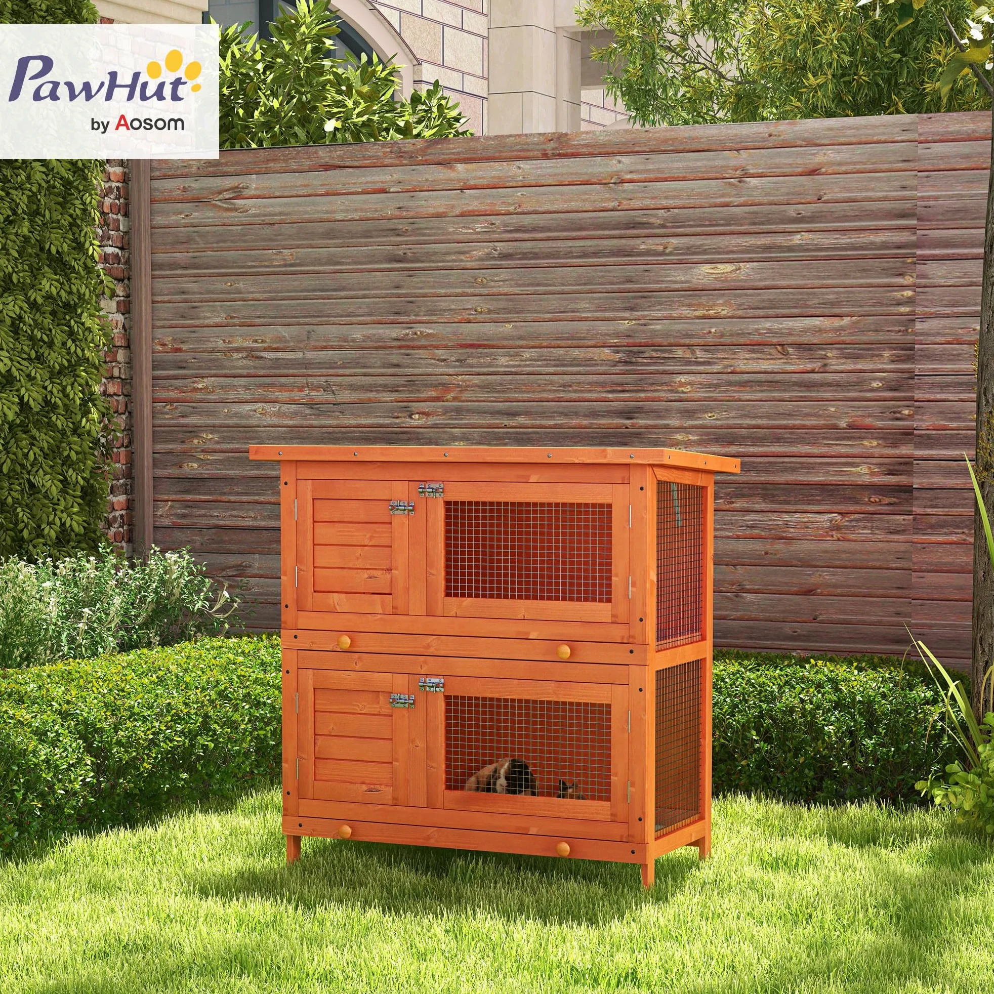 PawHut Gabbia per Conigli Conigliera da Esterno in Legno di Abete, 90x45x90cm